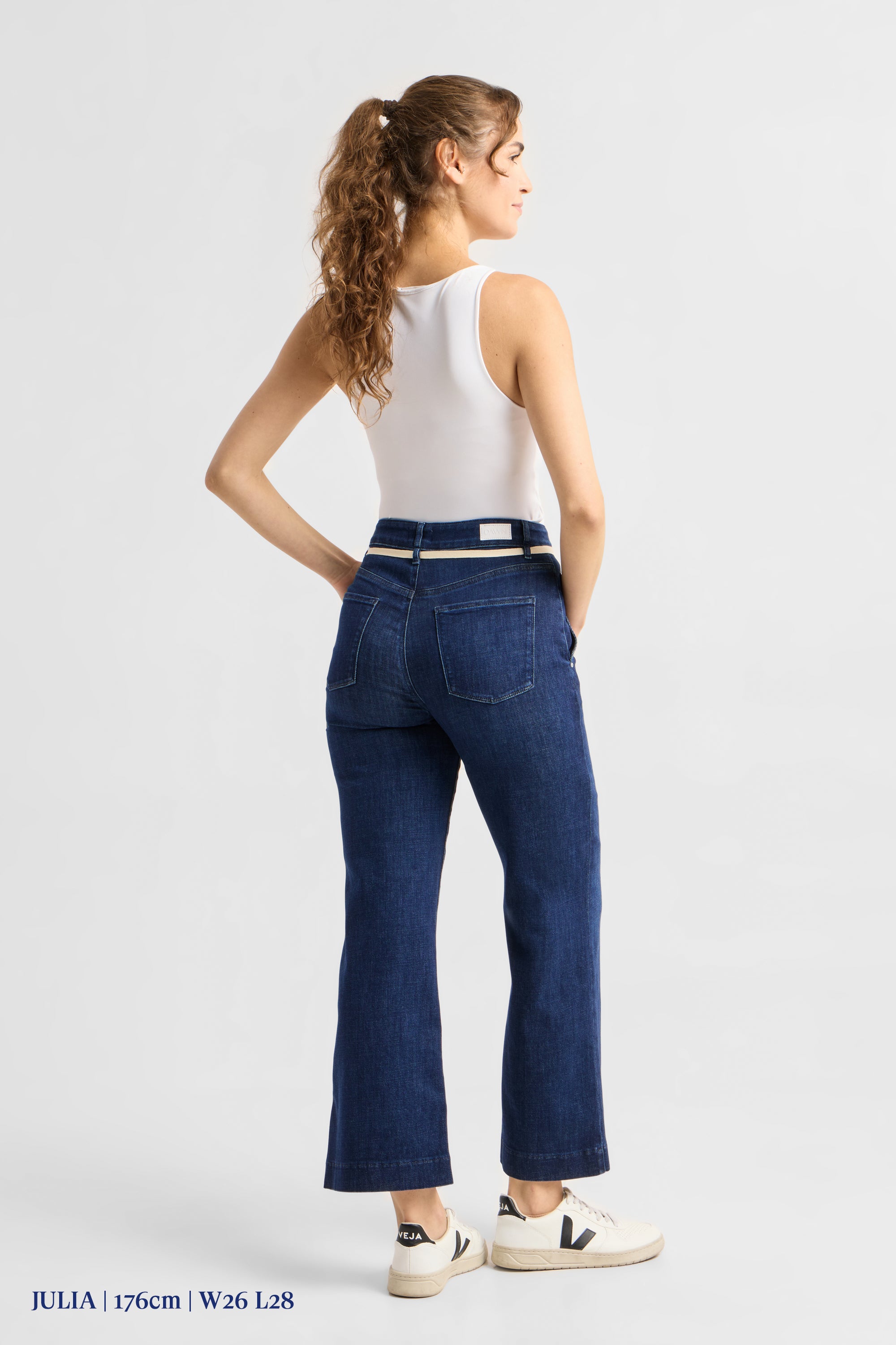 DEW Flared Cropped Soft Denim - French Pocket - Dark Blue