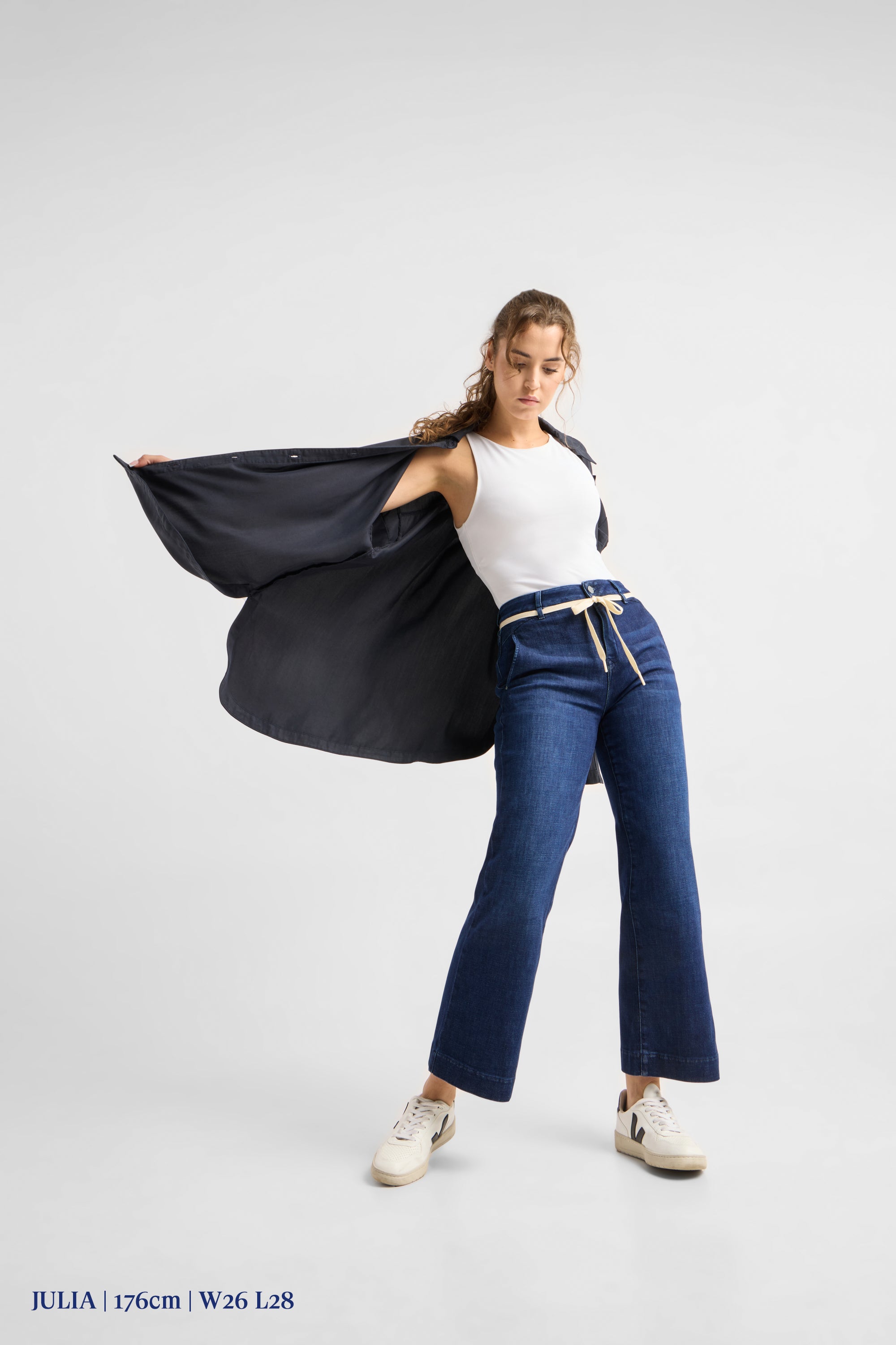 DEW Flared Cropped Soft Denim - French Pocket - Dark Blue