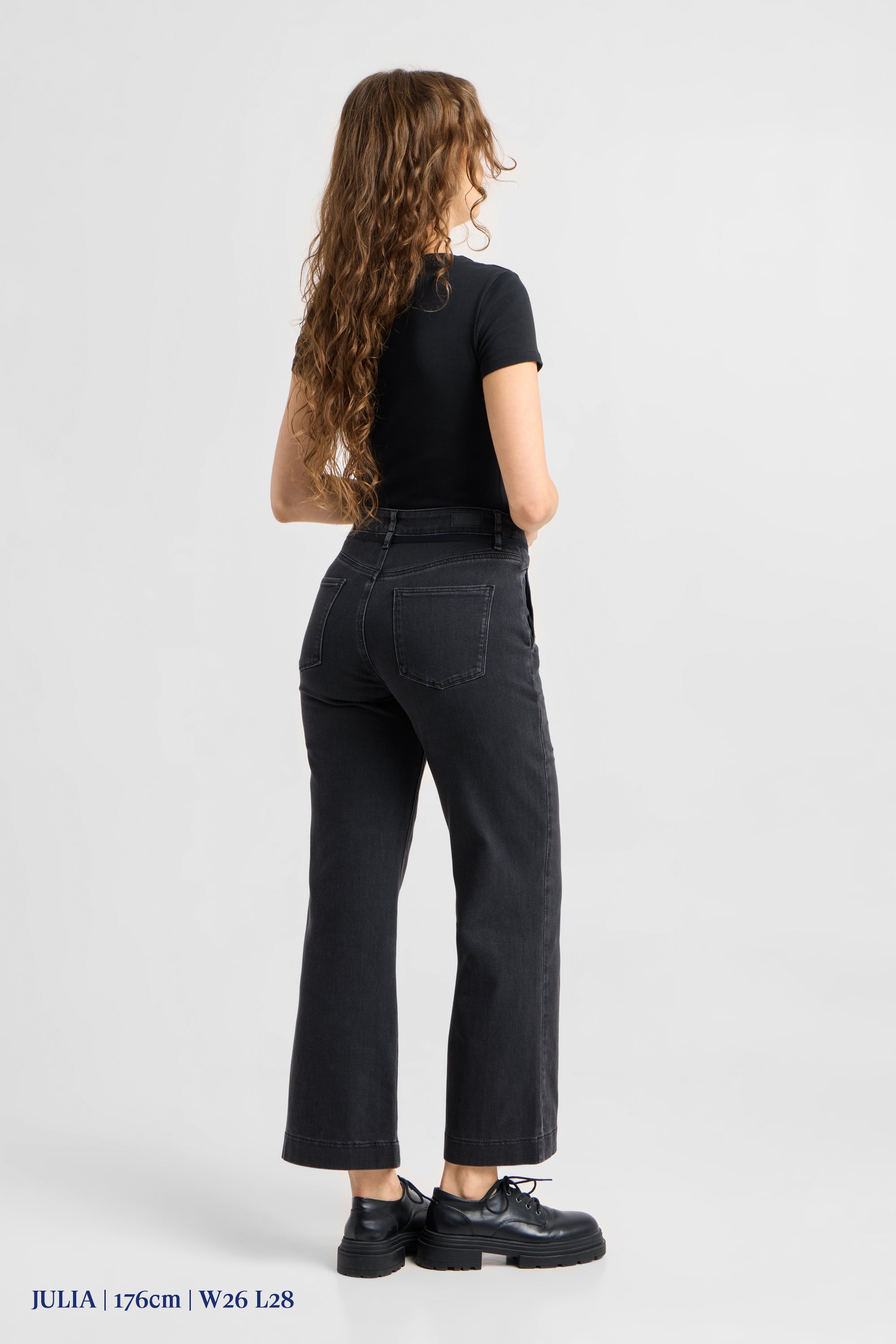 DEW Flared Cropped Soft Denim - French Pocket - Black Denim