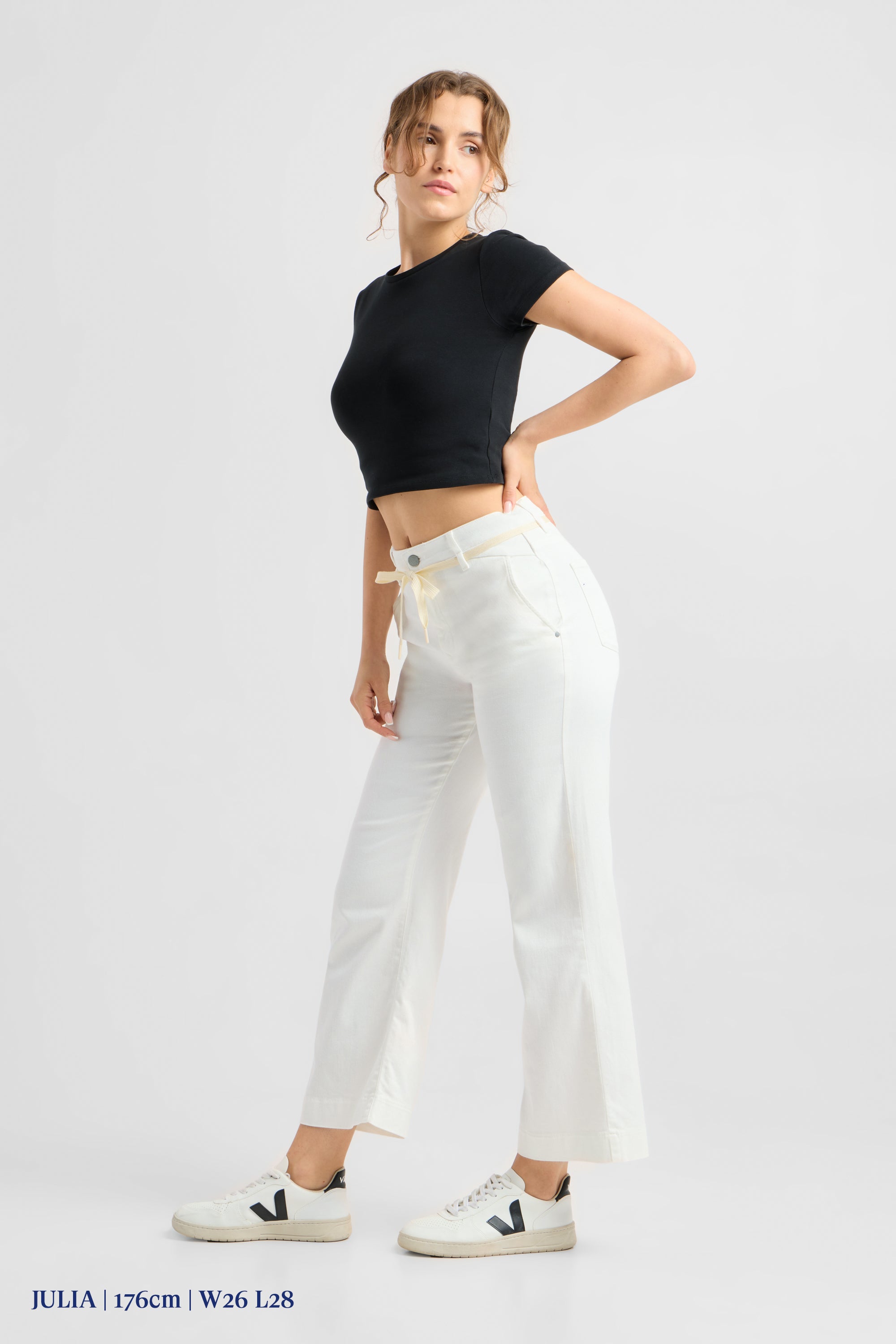 DEW Flared Cropped Soft Denim - French Pocket - White Denim