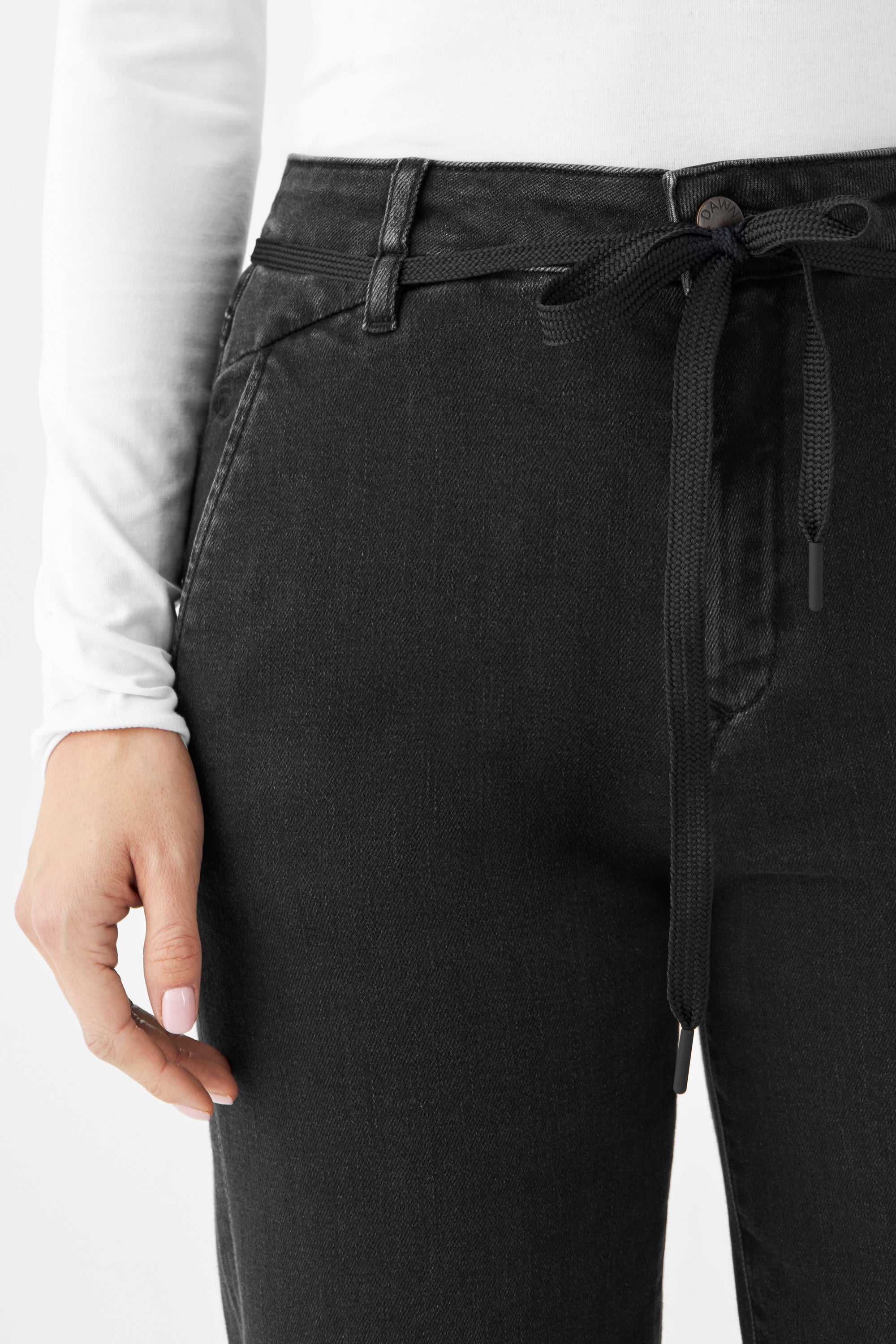 DEW Flared Cropped Soft Denim - French Pocket - Black Denim