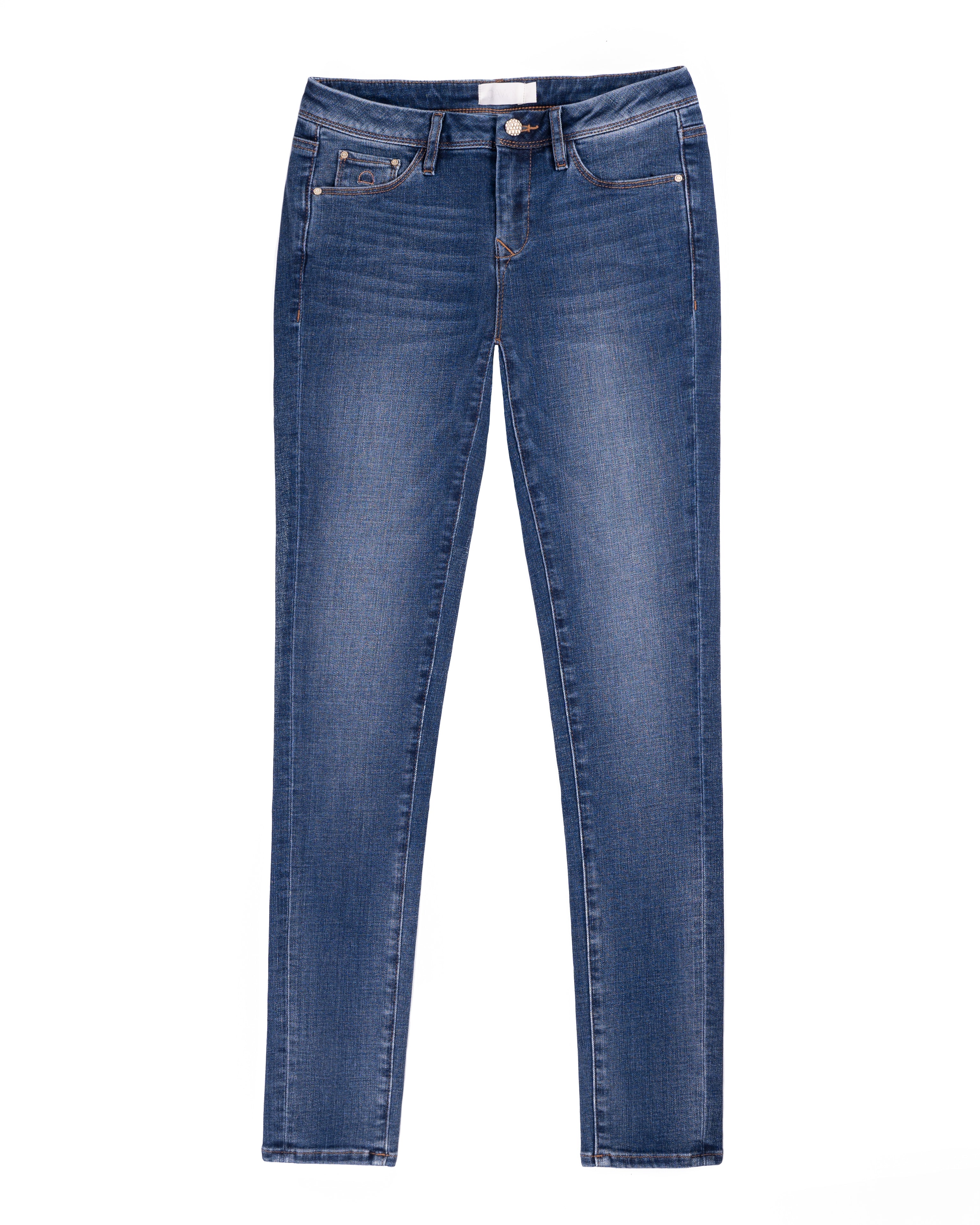 Medium Blue MID SUN Basic Slim-Jeans mit Comfortstretch, 5-Pocket-Design, sitzt komfortabel auf der Hüfte – Frontansicht.