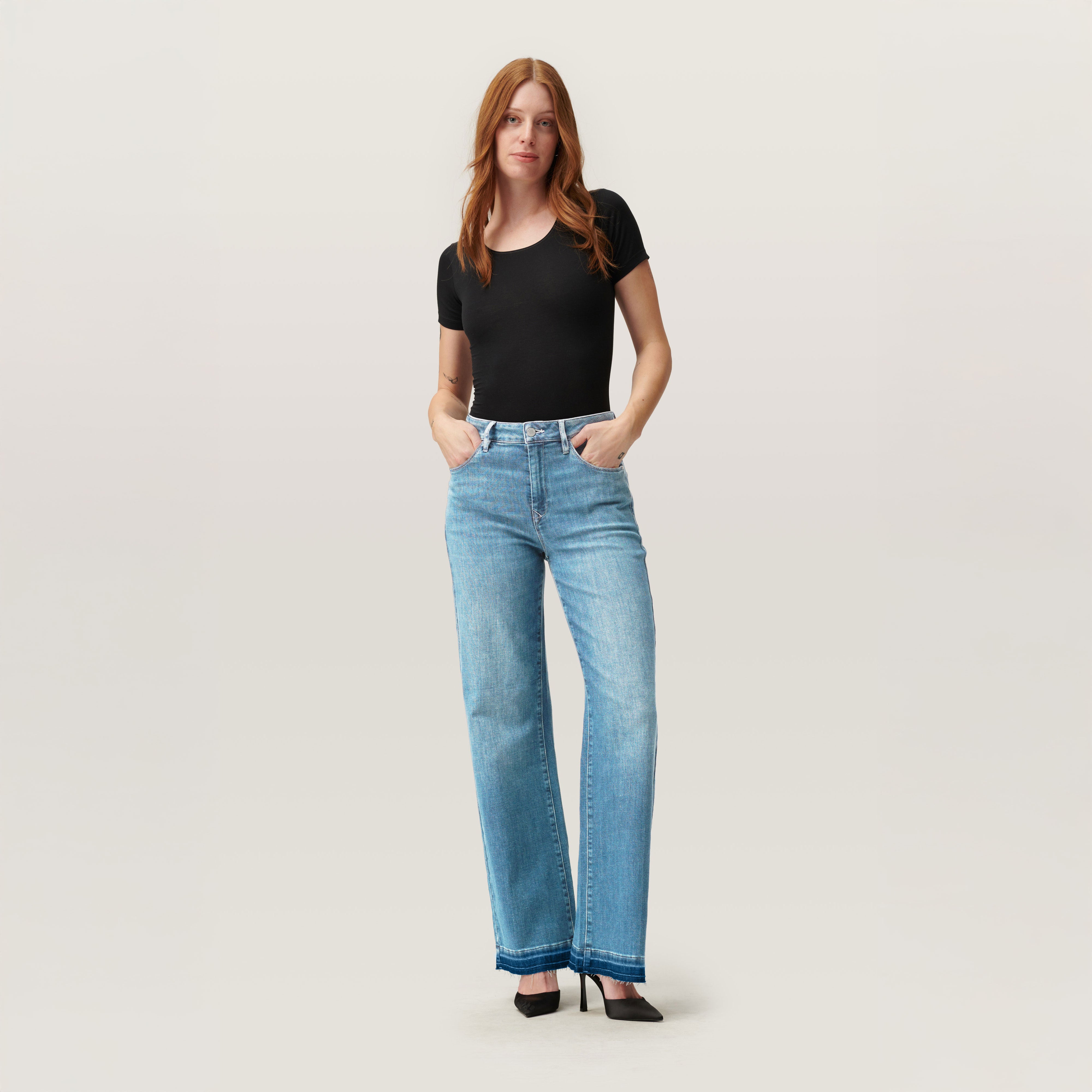 DEW Flared Soft Denim - Open Hem - Light Blue
