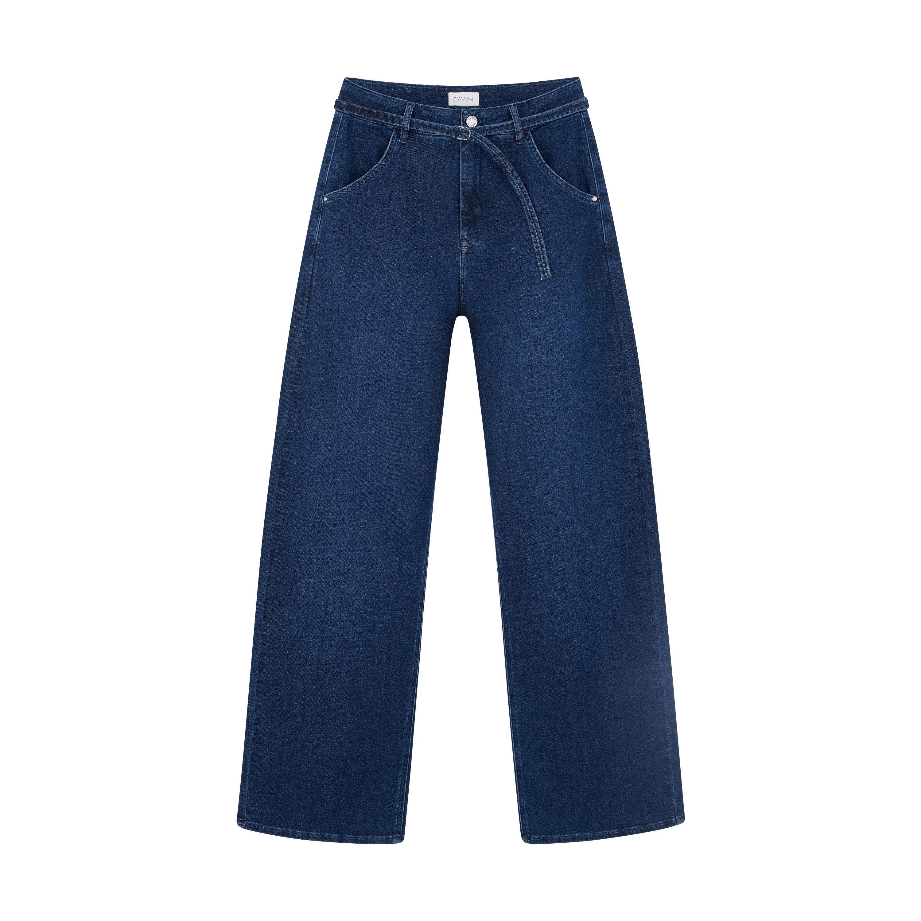 BLINK High Waist Wide Jeans in Dunkelblau, abnehmbarer Gürtel, hohe Taille, weite Beinlinie.