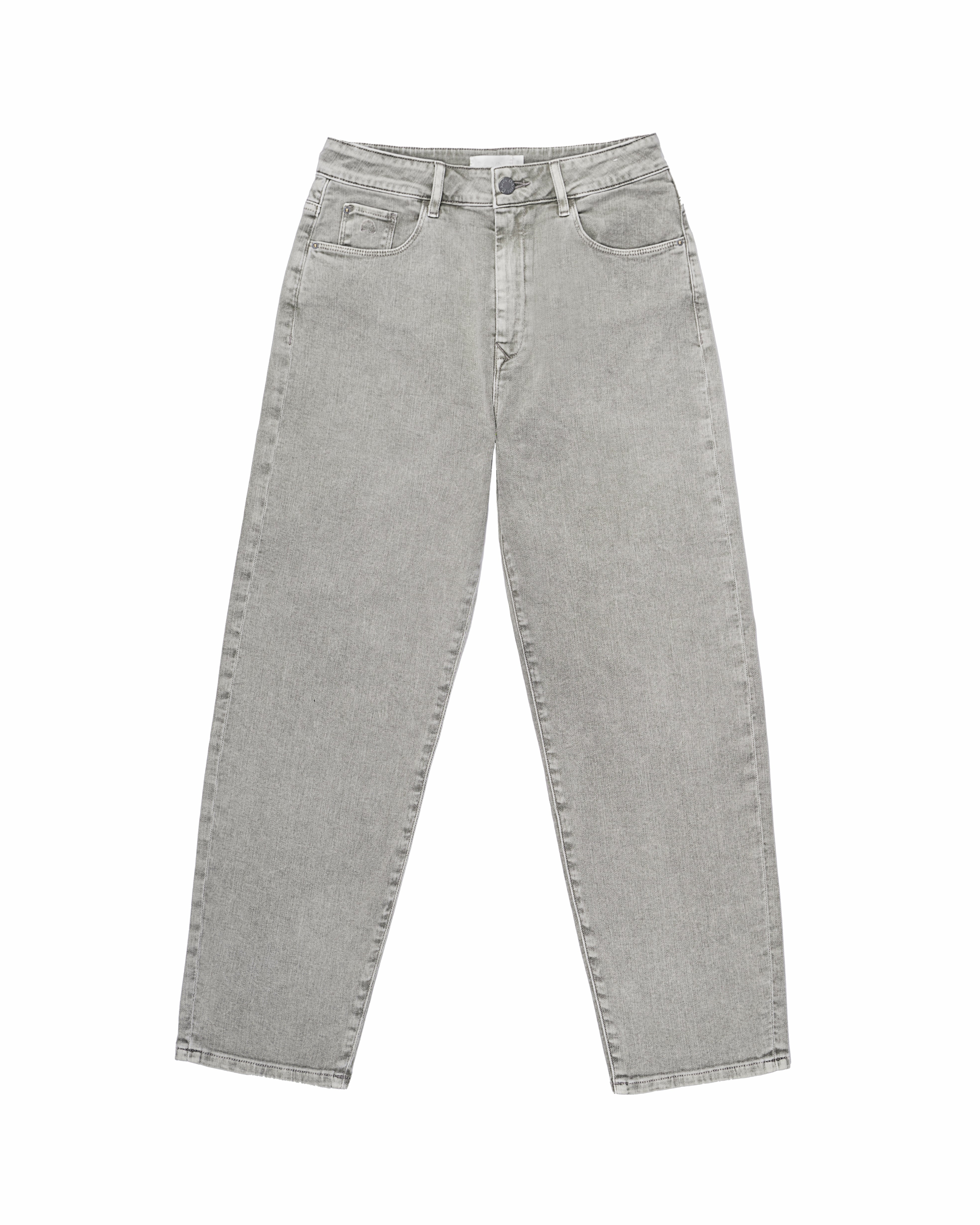 STARDUST O-Shape Jeans in Faded Cement (hellgrau), hoch tailliert, entspannt in der Hüfte, mittellange Beine, wird zum Saum hin schmaler – Frontansicht mit Fünf-Taschen.