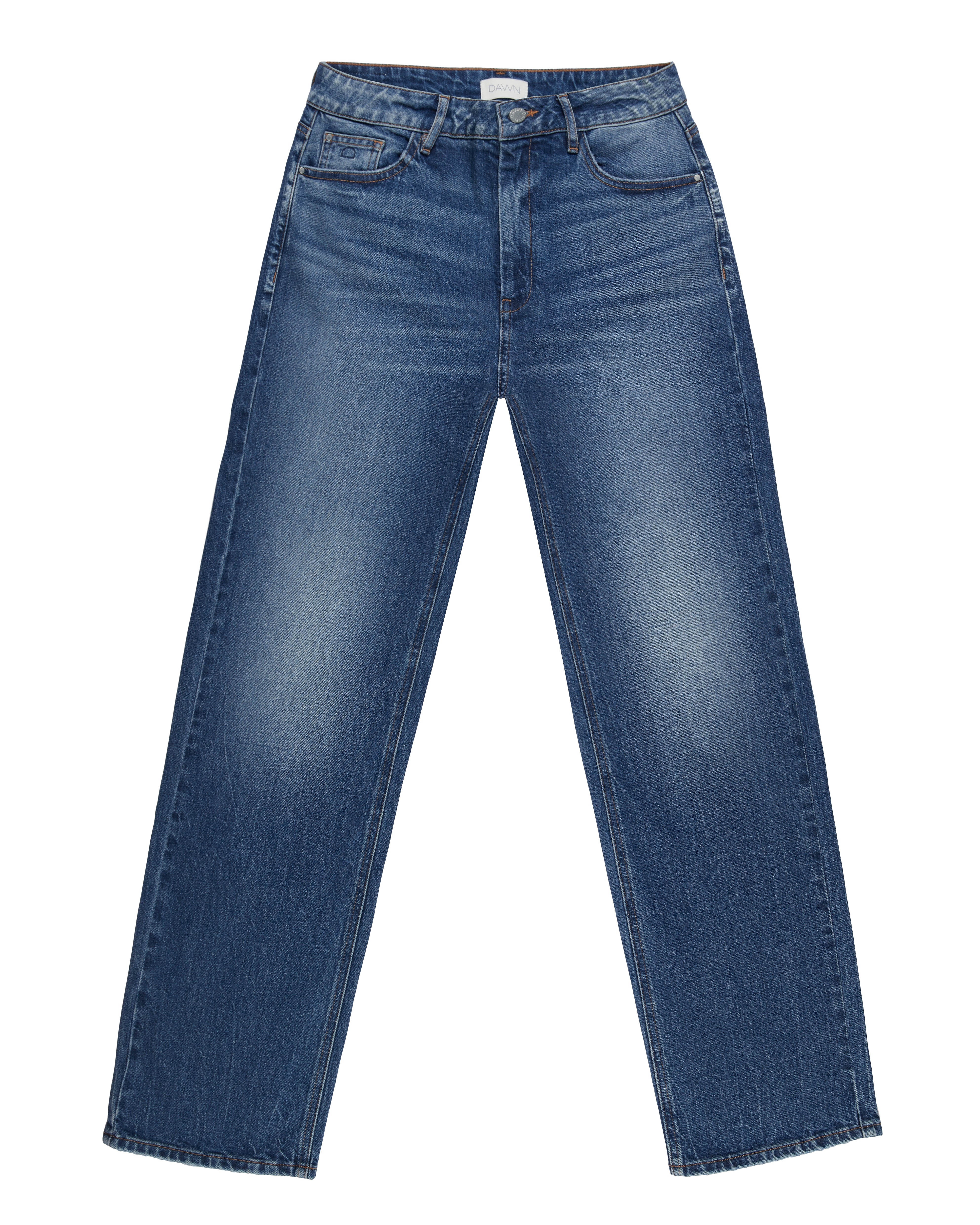 MORNING Jeans in mittlerem Blau, Regular Straight mit leichtem Stretch, 5-Pocket-Design, aus Bio-Baumwolle, Vorderansicht.