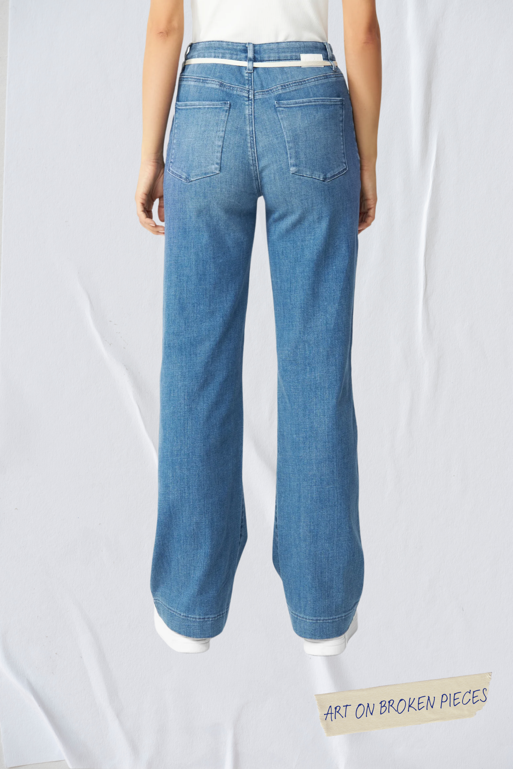 DEW Flared Cropped Soft Denim - French Pocket - Medium Blue - Art on Broken Pieces