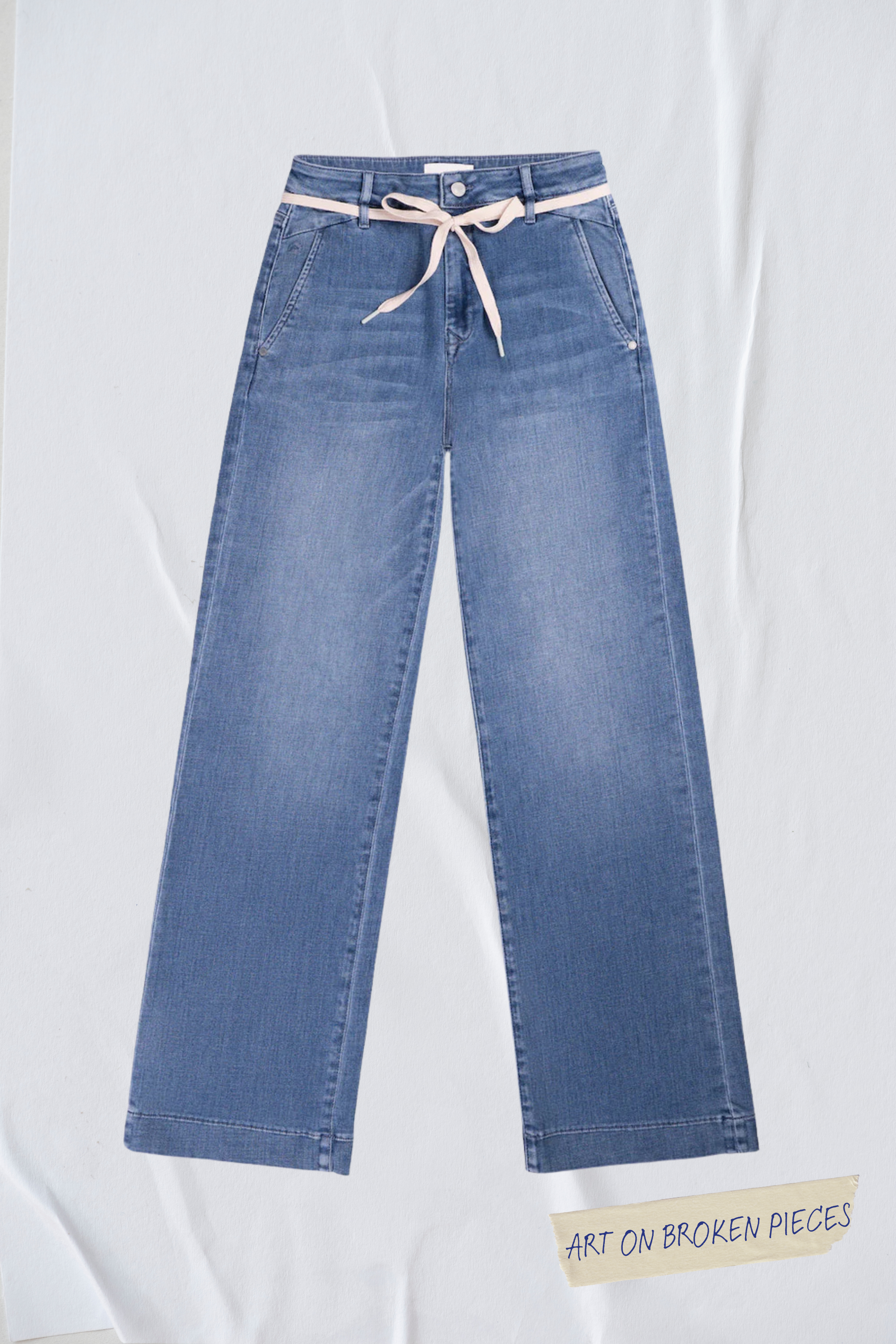 DEW Flared Cropped Soft Denim - French Pocket - Medium Blue - Art on Broken Pieces
