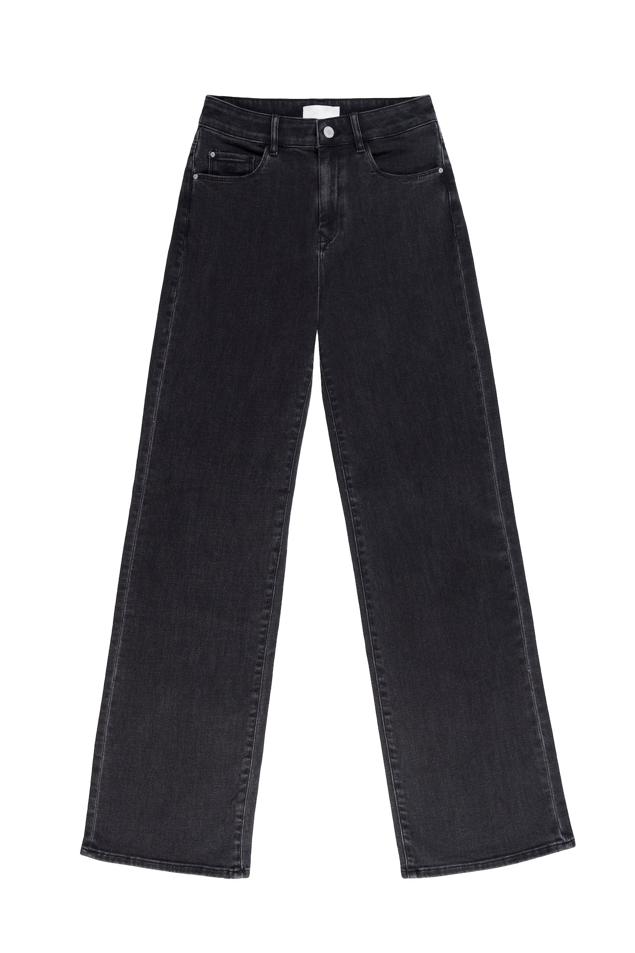 Schwarze High-Waist-Jeans mit ausgestelltem Bein (Flared) und Five-Pocket-Design, DEW Classic aus Organic Soft Denim.