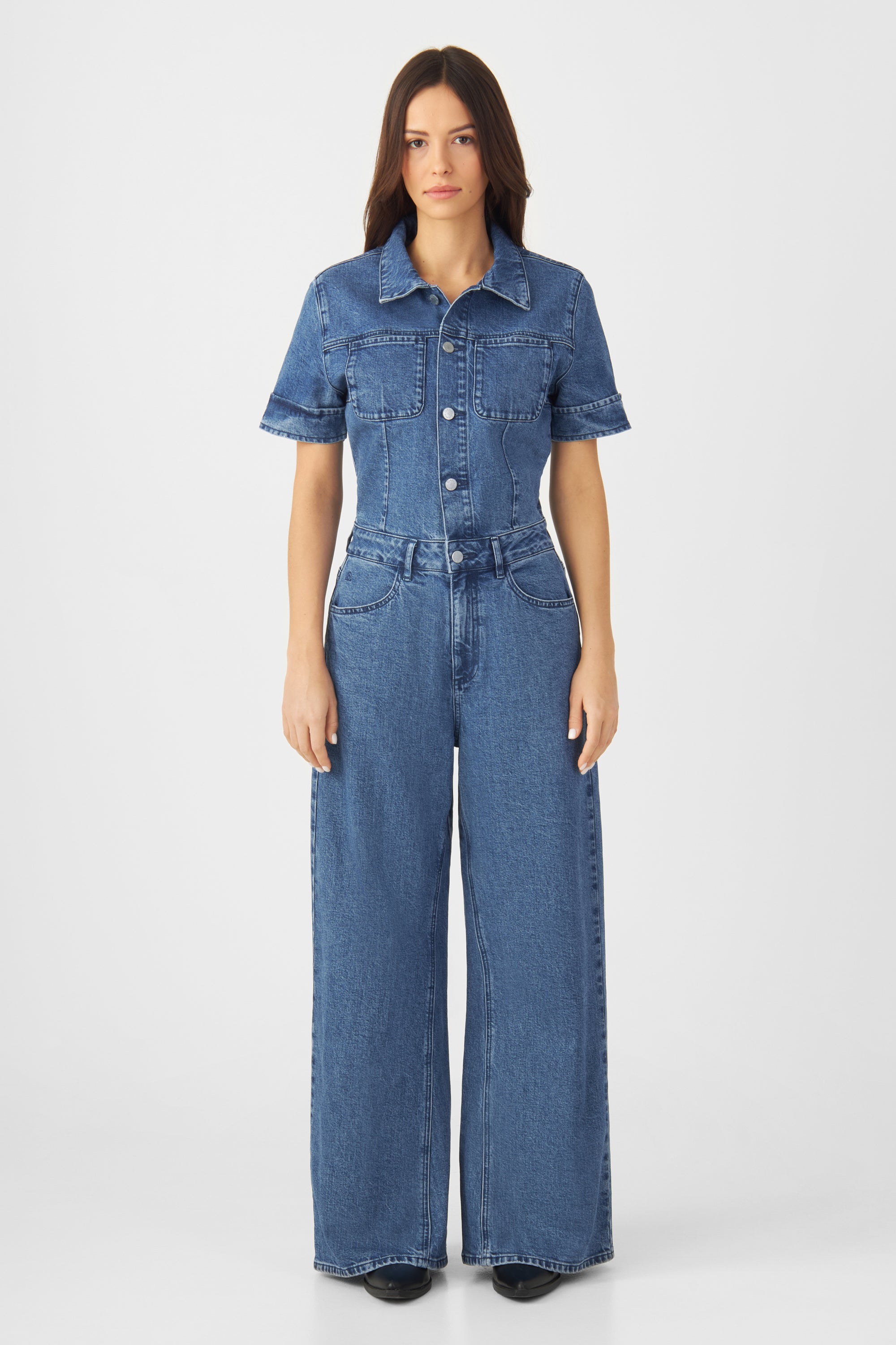 TWITTER Minimal Stretch - Short Sleeve Overall - Medium Blue