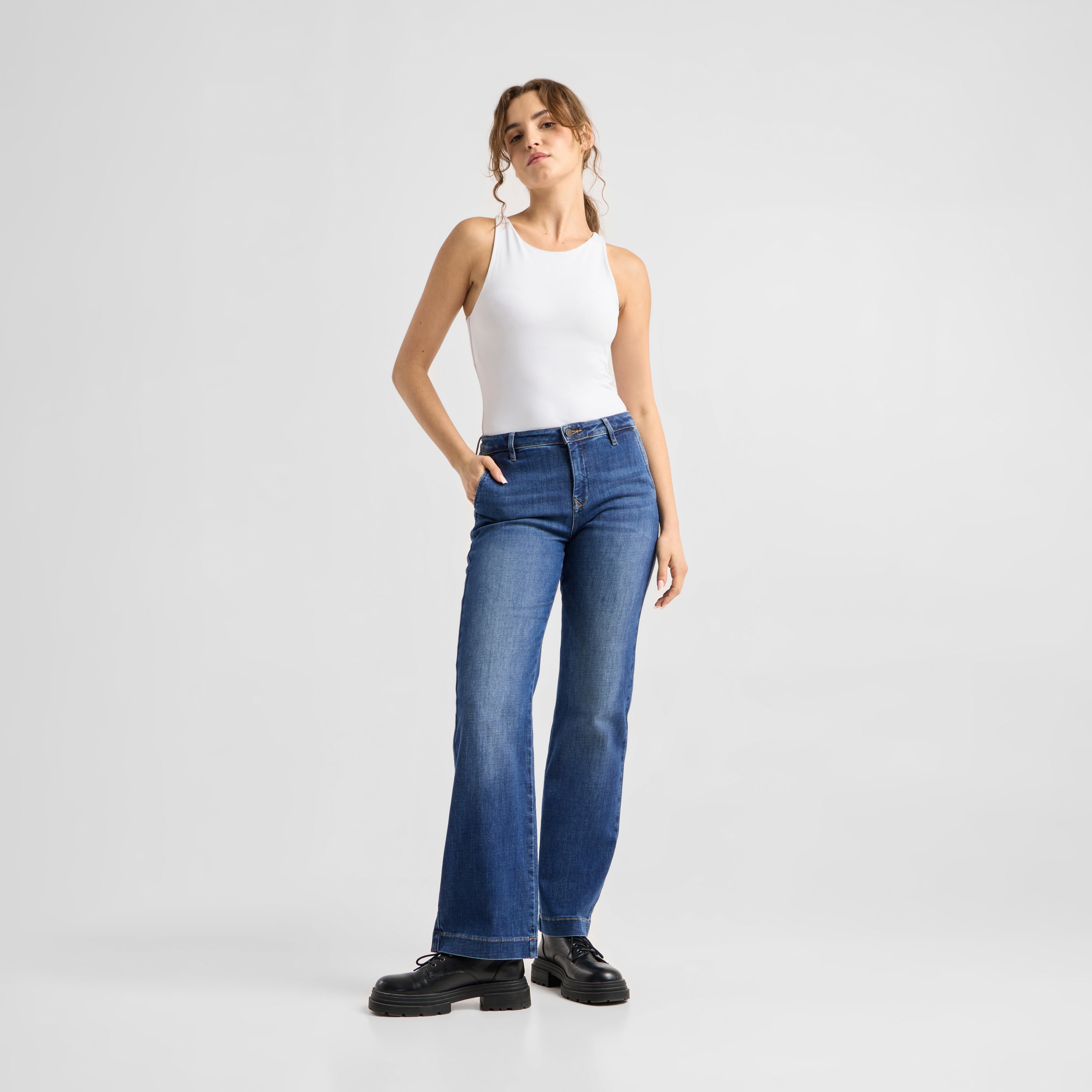 COSMA Flared Soft Denim - Chino - Vintage Blue