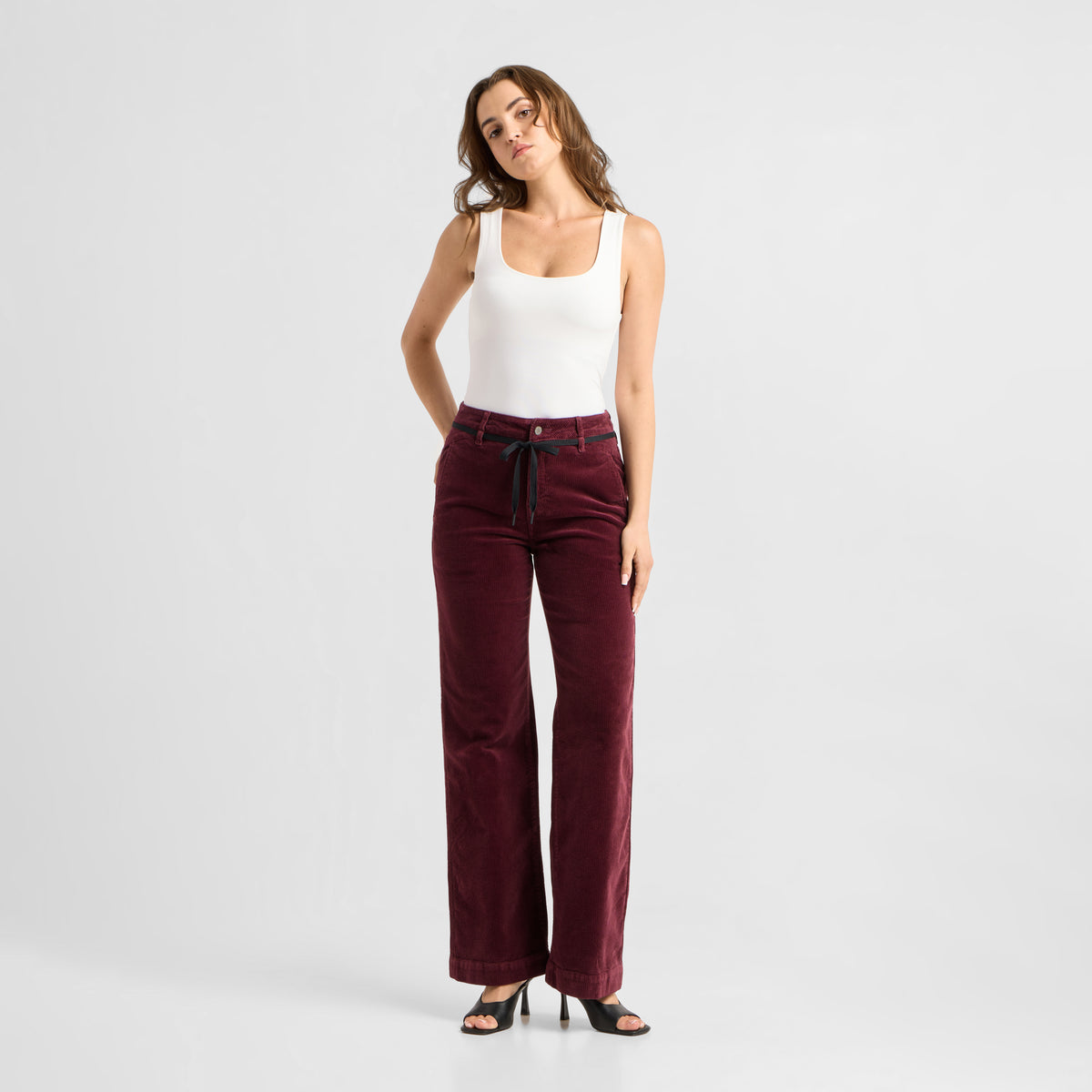 DEW Flared Corduroy - French Pocket - Plum Red Wine
