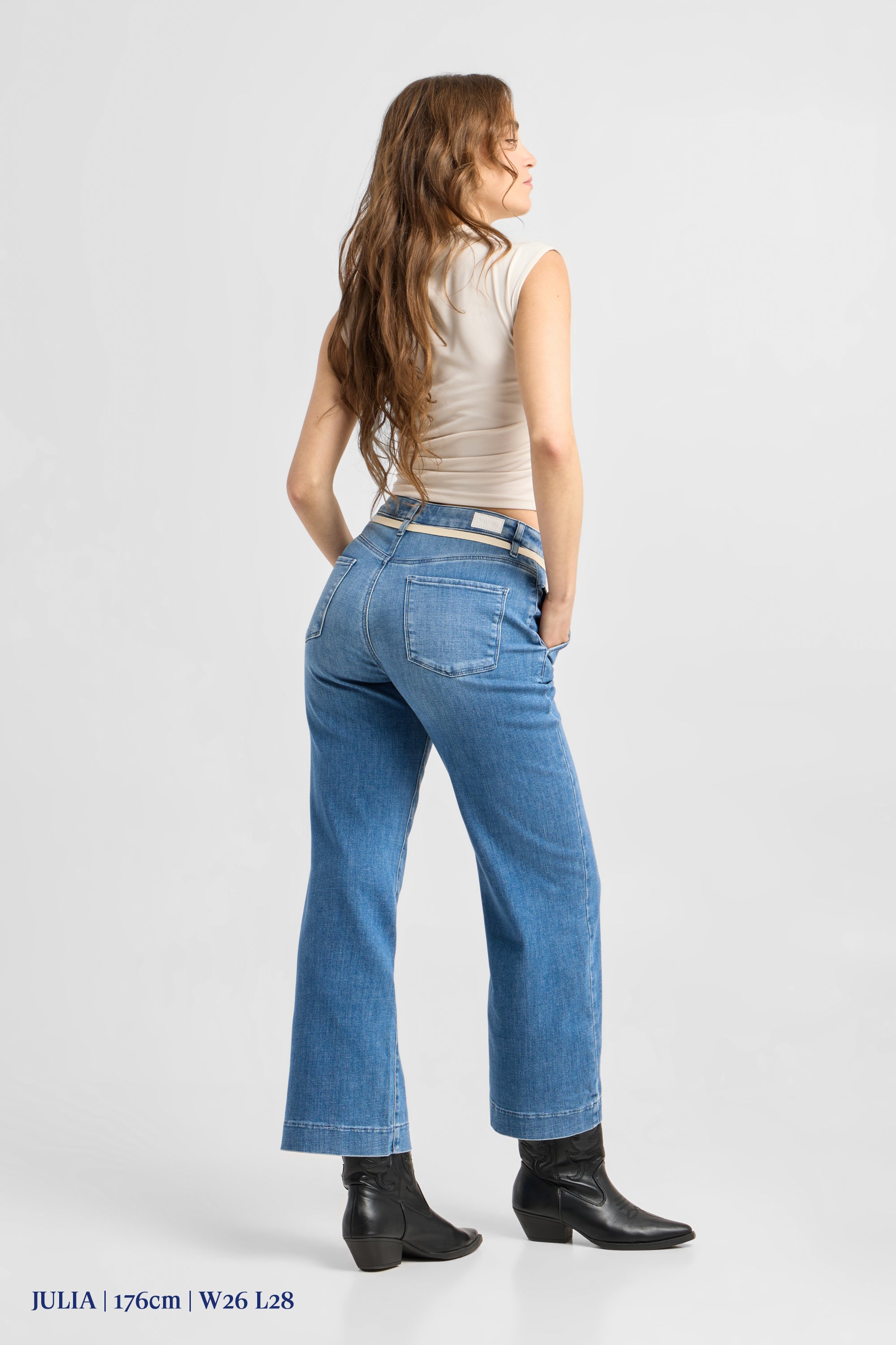DEW Flared Cropped Soft Denim - French Pocket - Medium Blue