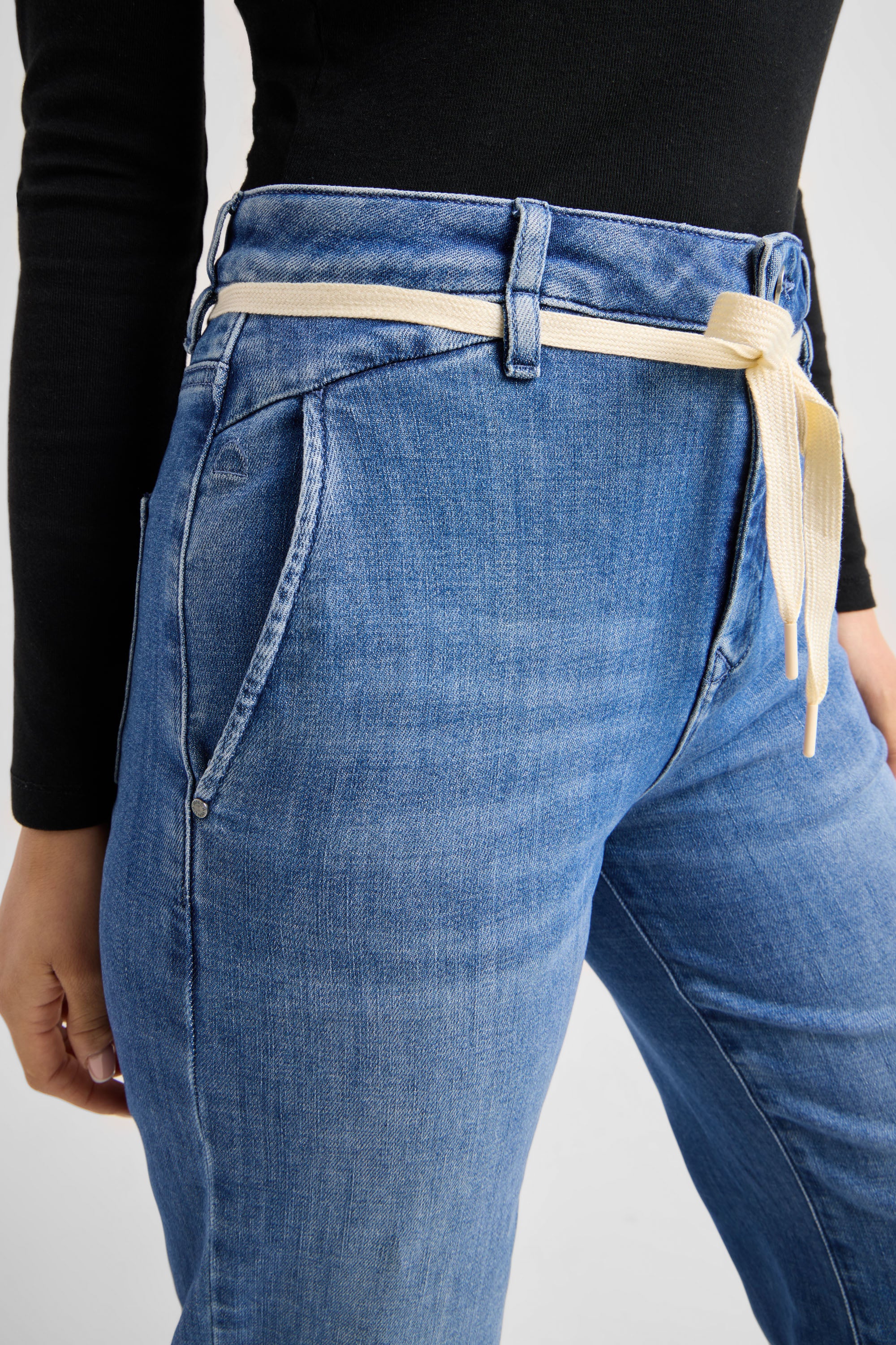 DEW Flared Soft Denim - French Pocket - Medium Blue