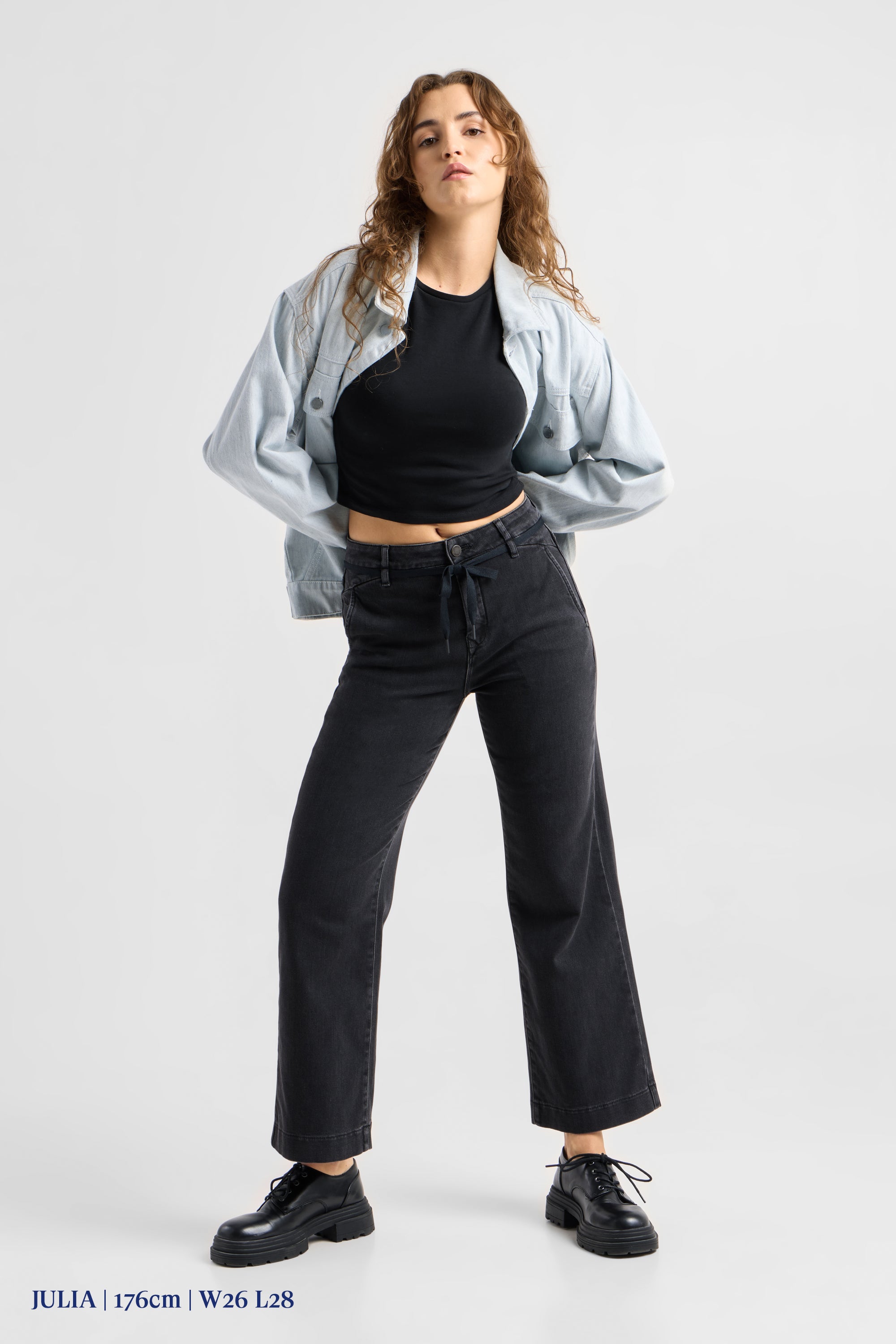 DEW Flared Cropped Soft Denim - French Pocket - Black Denim