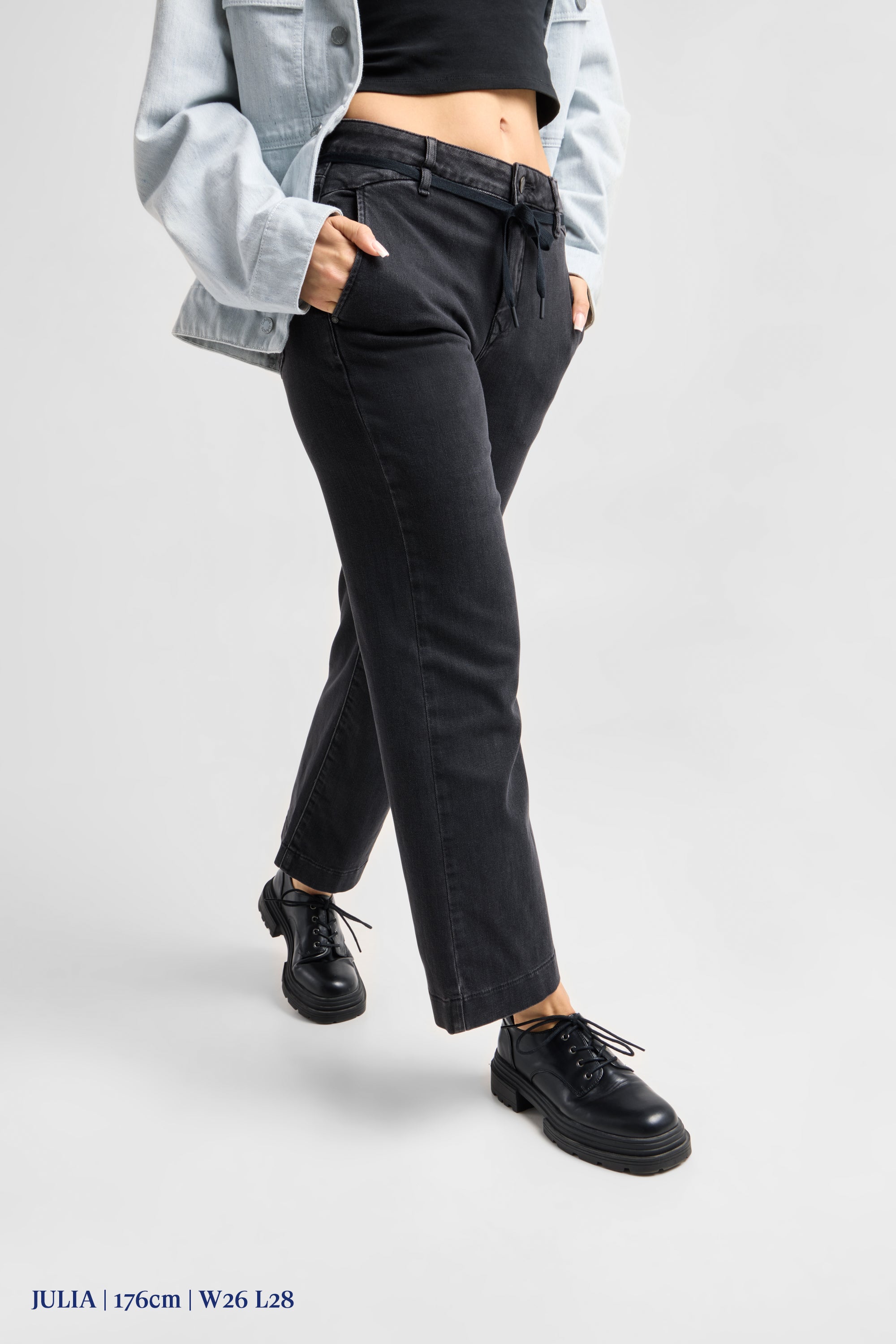 DEW Flared Cropped Soft Denim - French Pocket - Black Denim