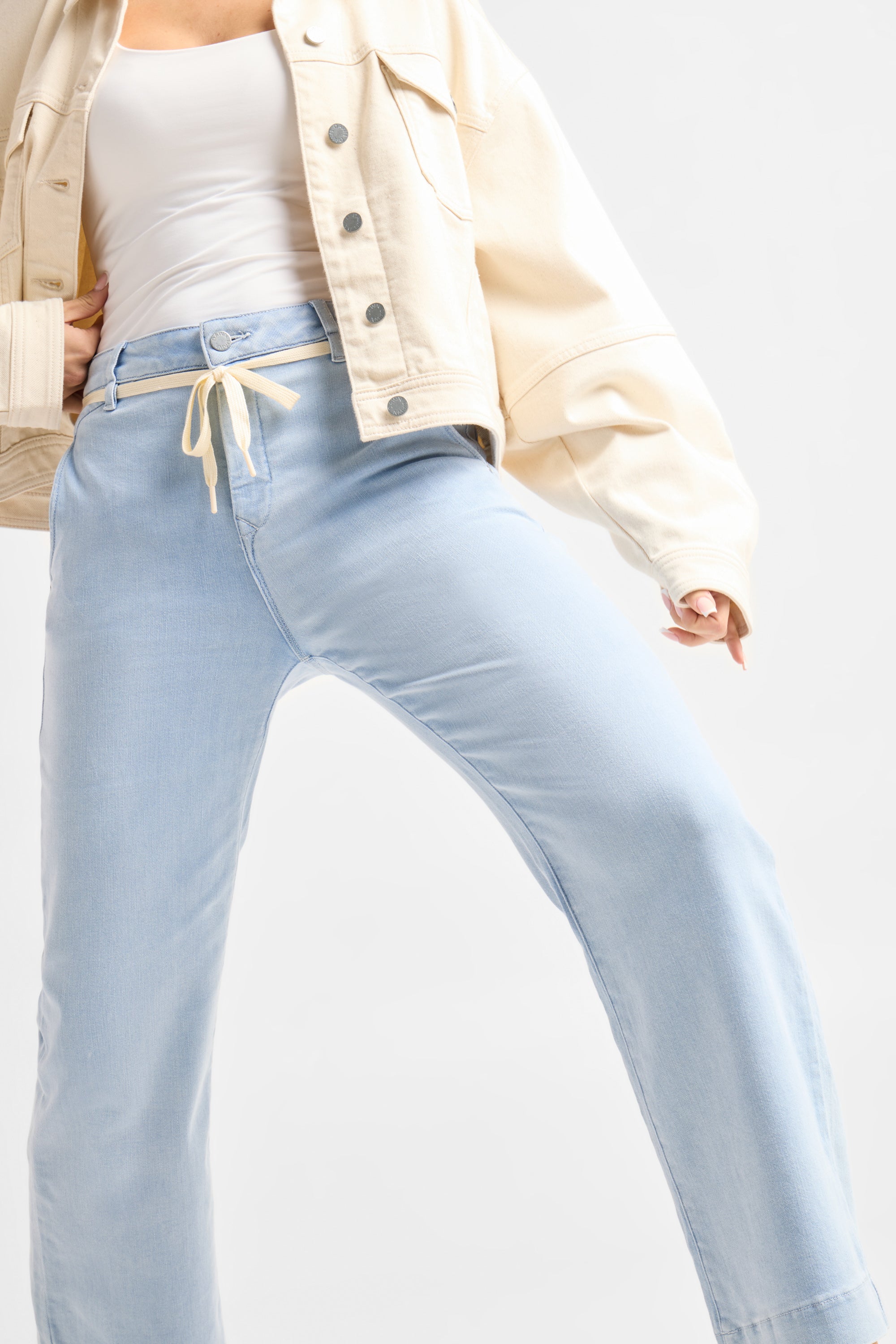 DEW Flared Cropped Soft Denim - French Pocket - Bright Blue