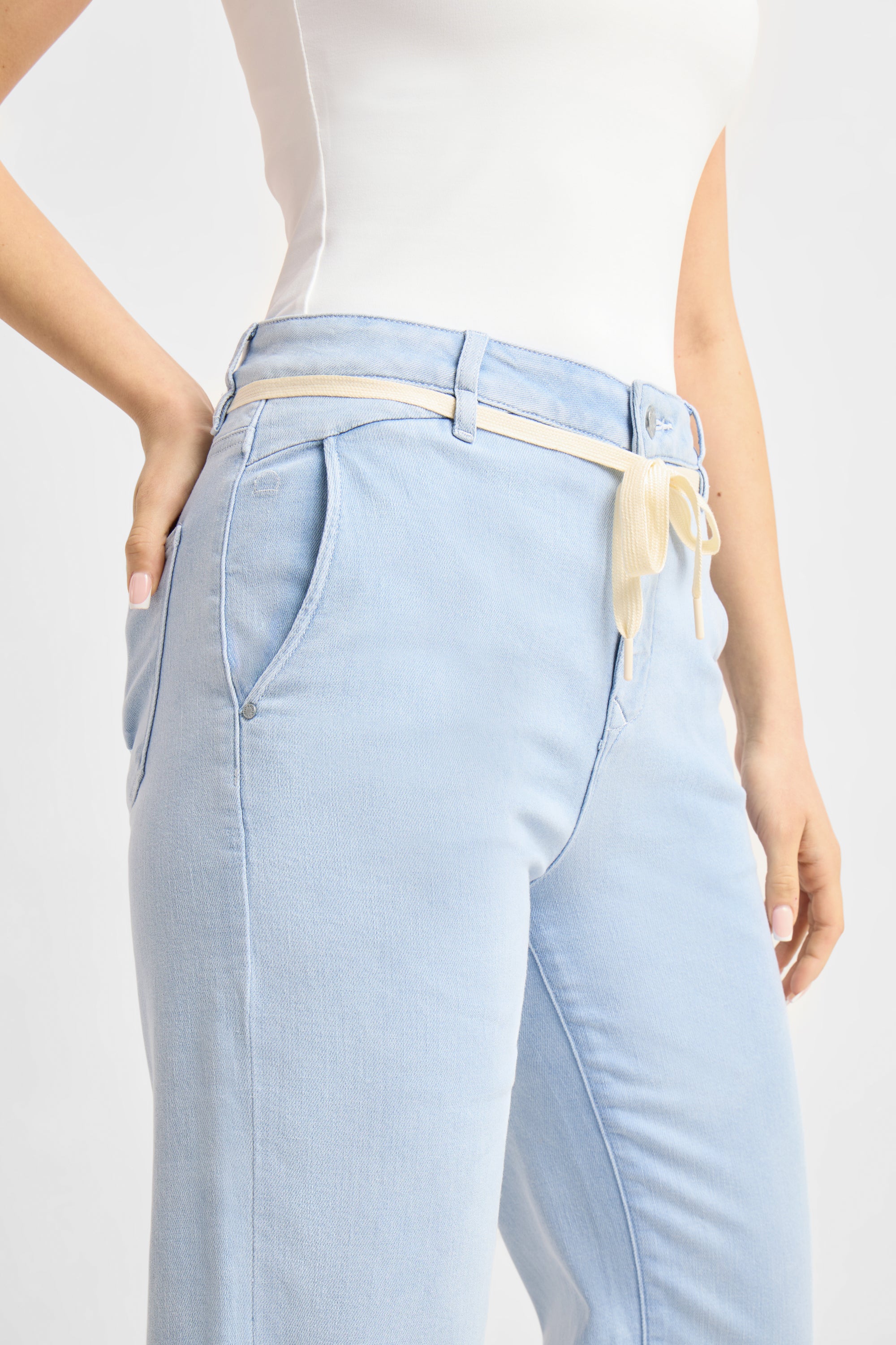 DEW Flared Cropped Soft Denim - French Pocket - Bright Blue