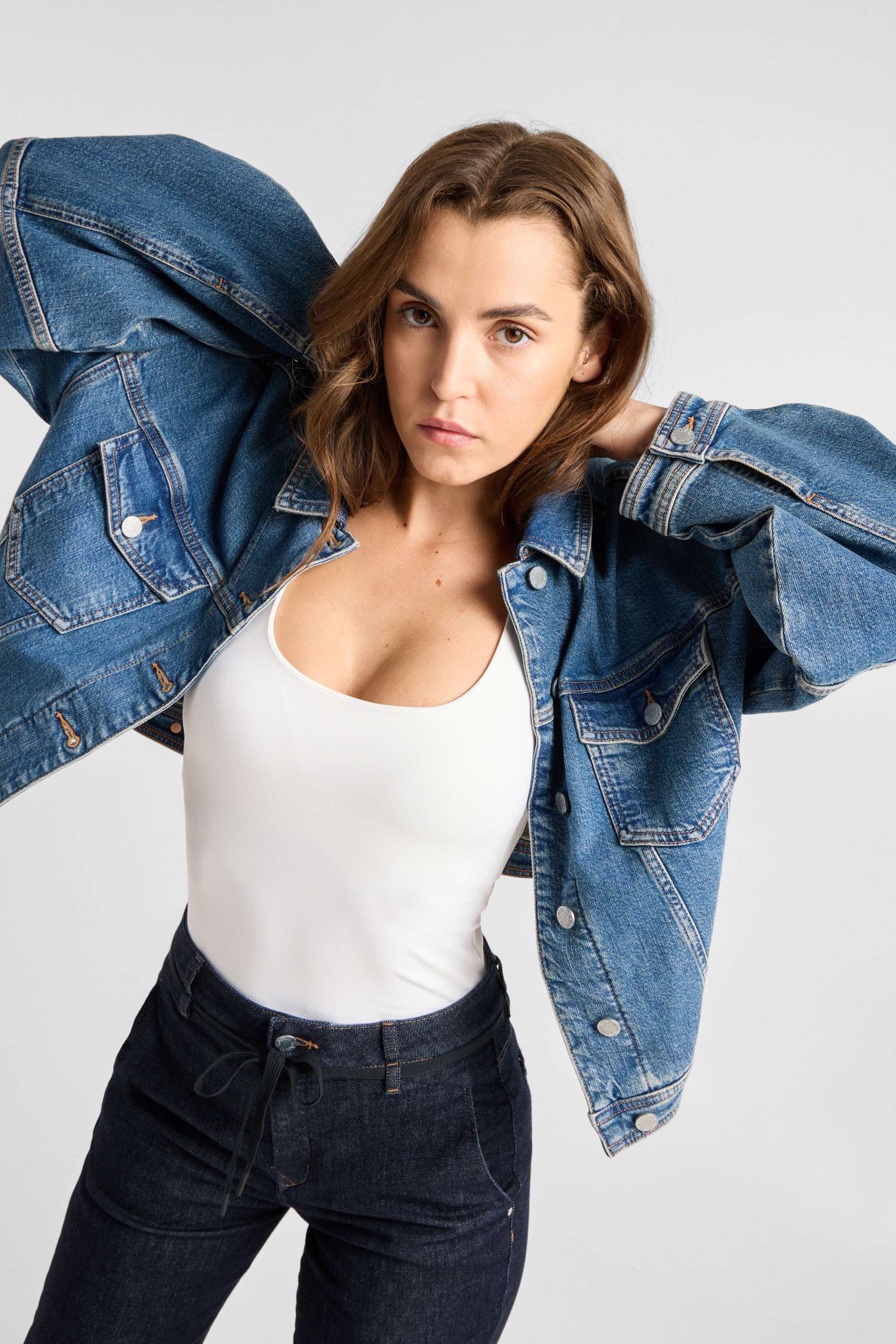 DEW Flared Cropped Soft Denim - French Pocket - Raw Blue