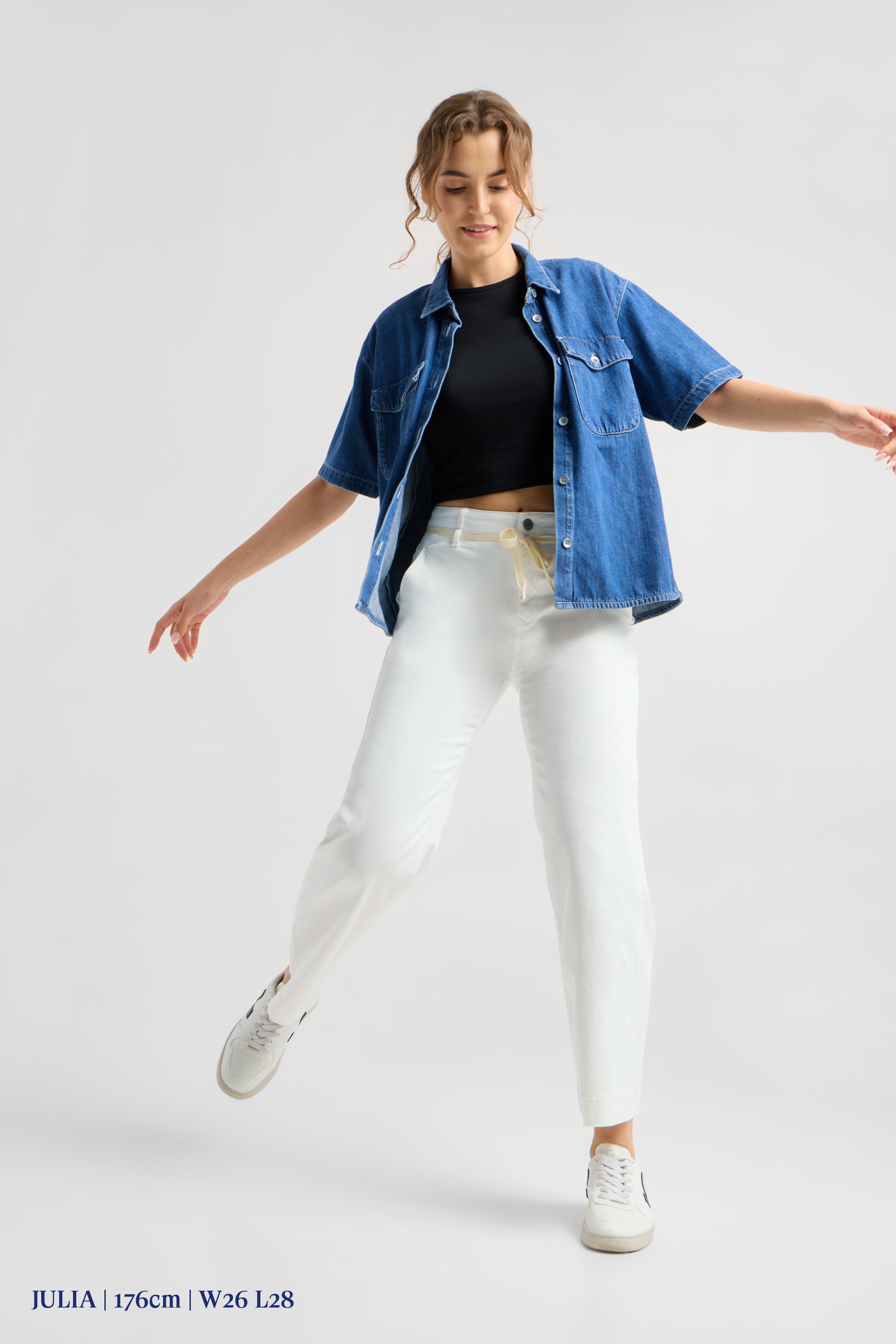 DEW Flared Cropped Soft Denim - French Pocket - White Denim