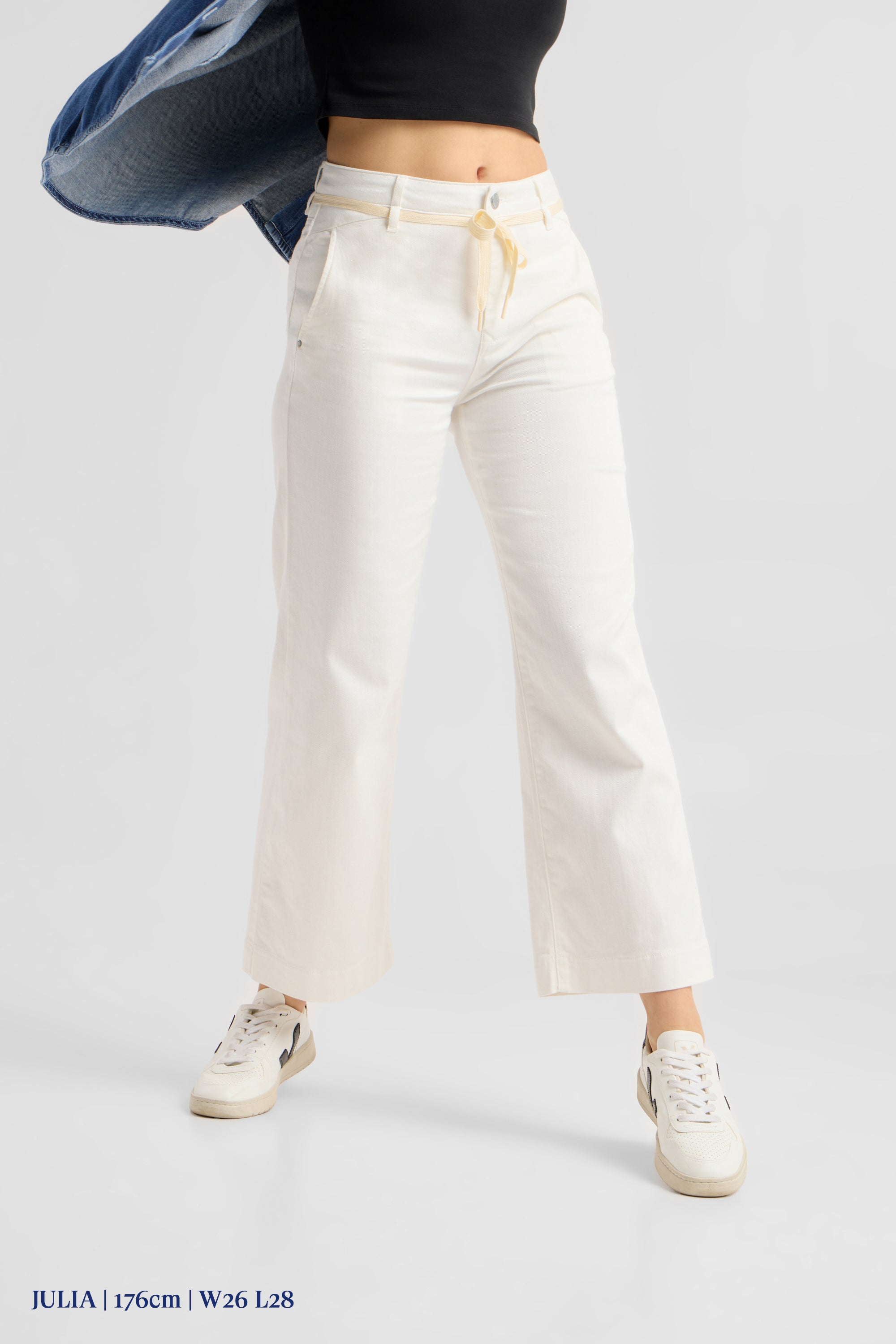 DEW Flared Cropped Soft Denim - French Pocket - White Denim