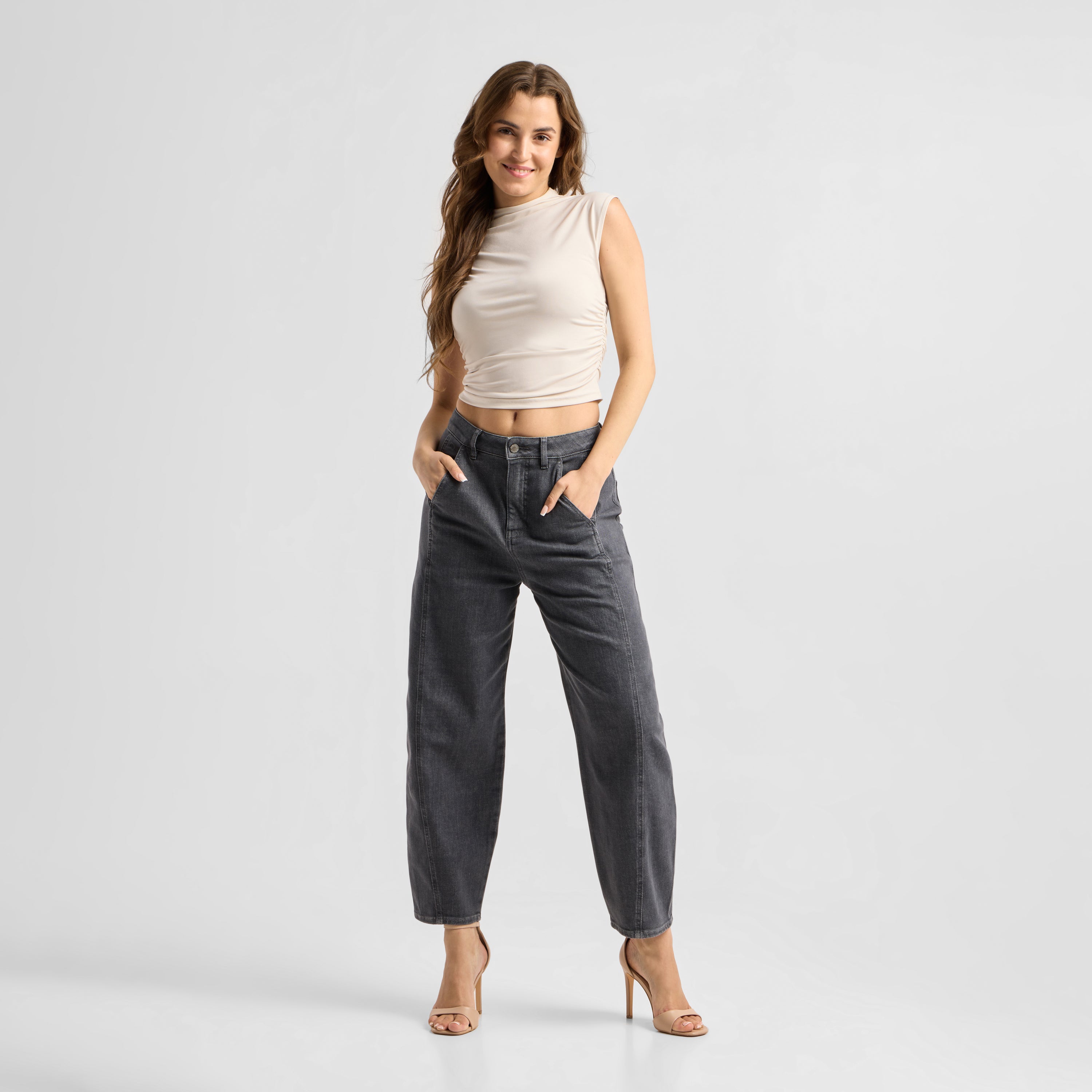 MOONDUST Soft Denim - Wide Barrel leg - Warm Grey