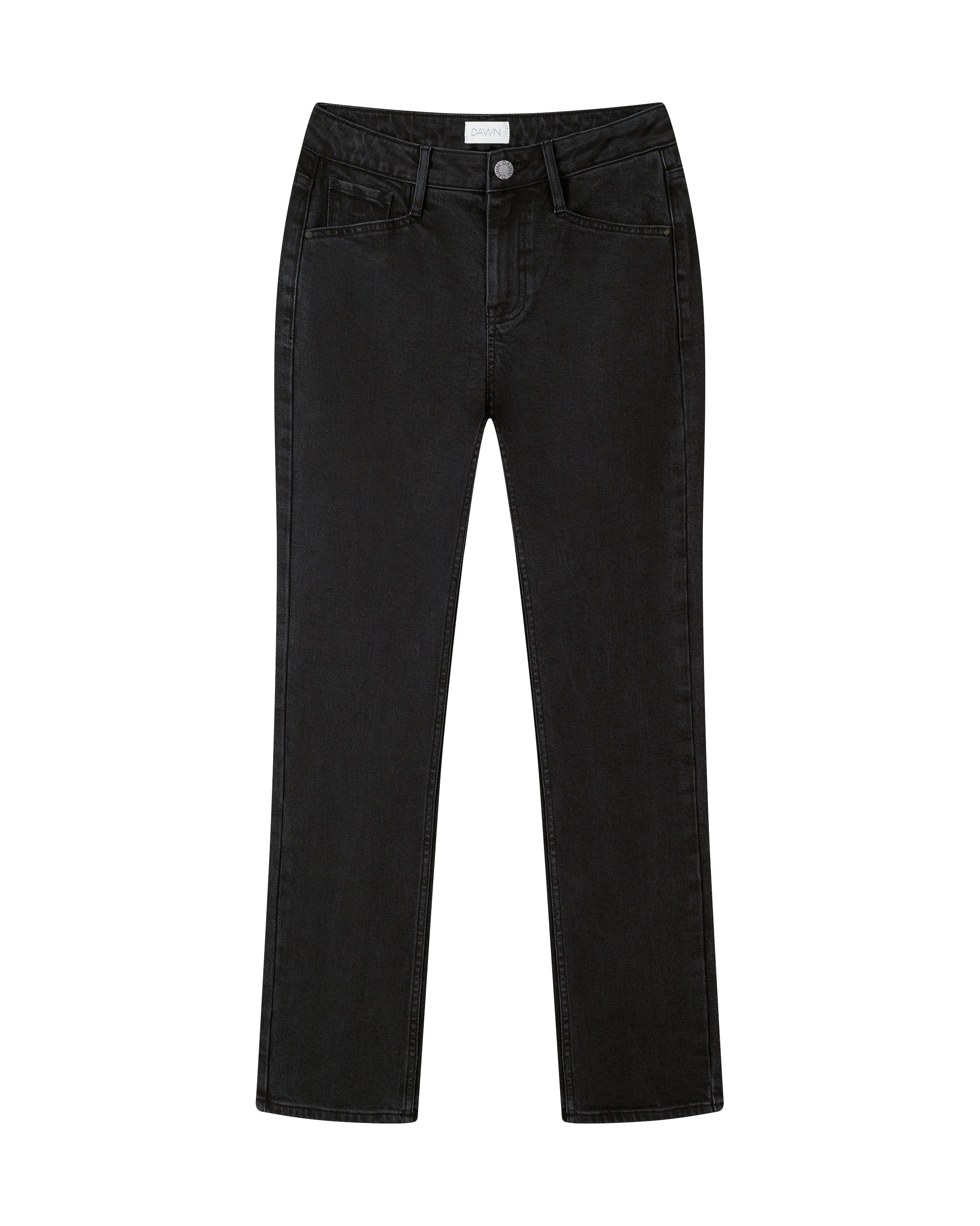 Vintage Black SUNSET Jeans, Regular Slim, Frontansicht: mittelhoher Bund, schmaler Schnitt, gerade Beine, Fronttaschen.