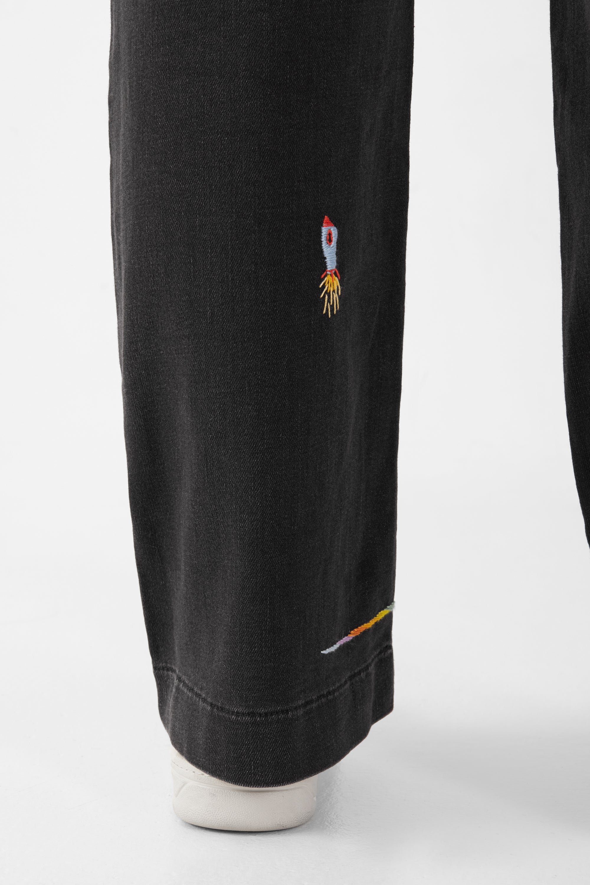 DEW Flared Soft Denim - French Pocket - Black Denim - Art on Broken Pieces