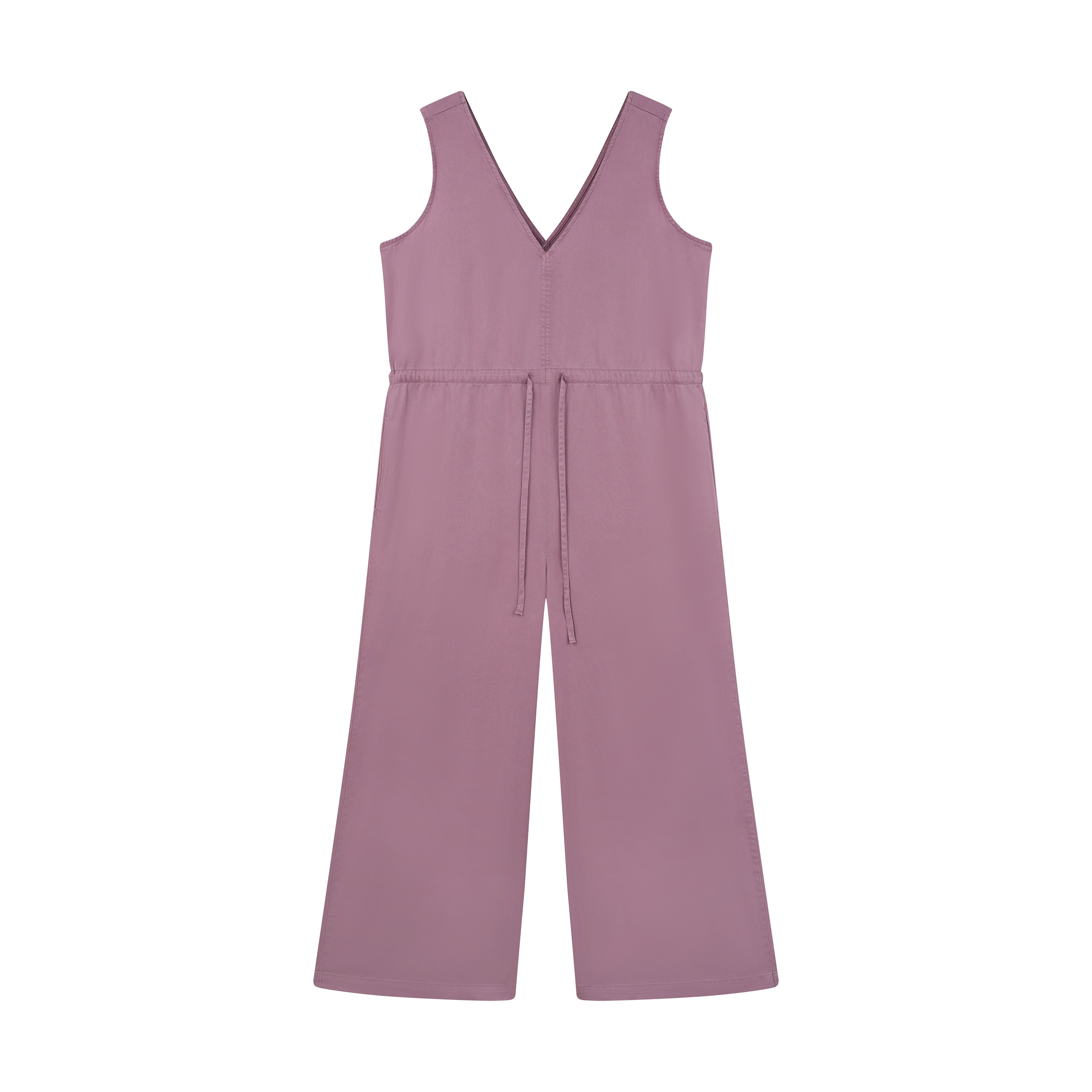 MOONLIGHT Tencel Overall in Very Berry, cropped Länge, V-Ausschnitt vorne/hinten, Kordelzug in Taille und seitliche Taschen.