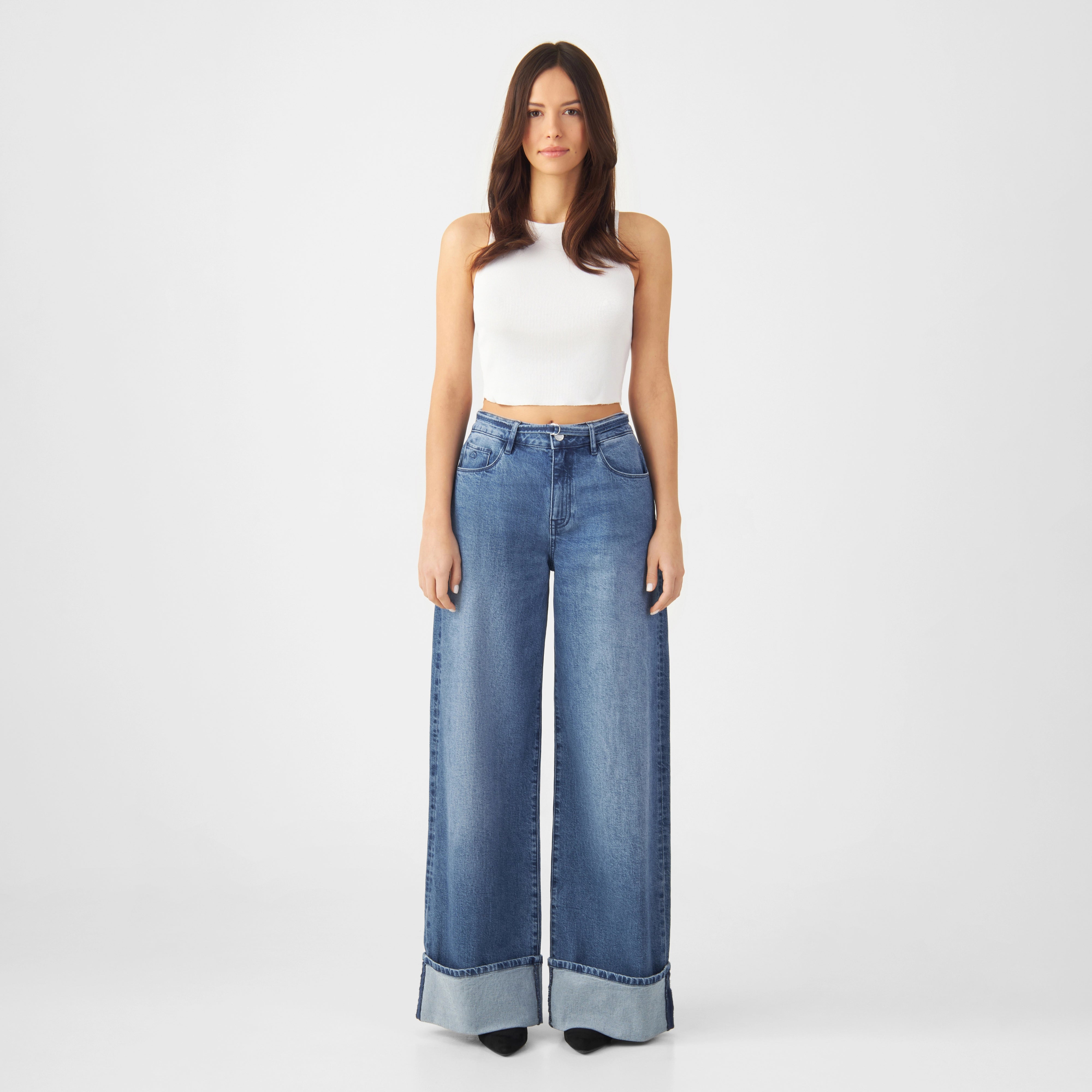 SUNNY Wide Leg Minimal Stretch - Turn Up - Medium Blue