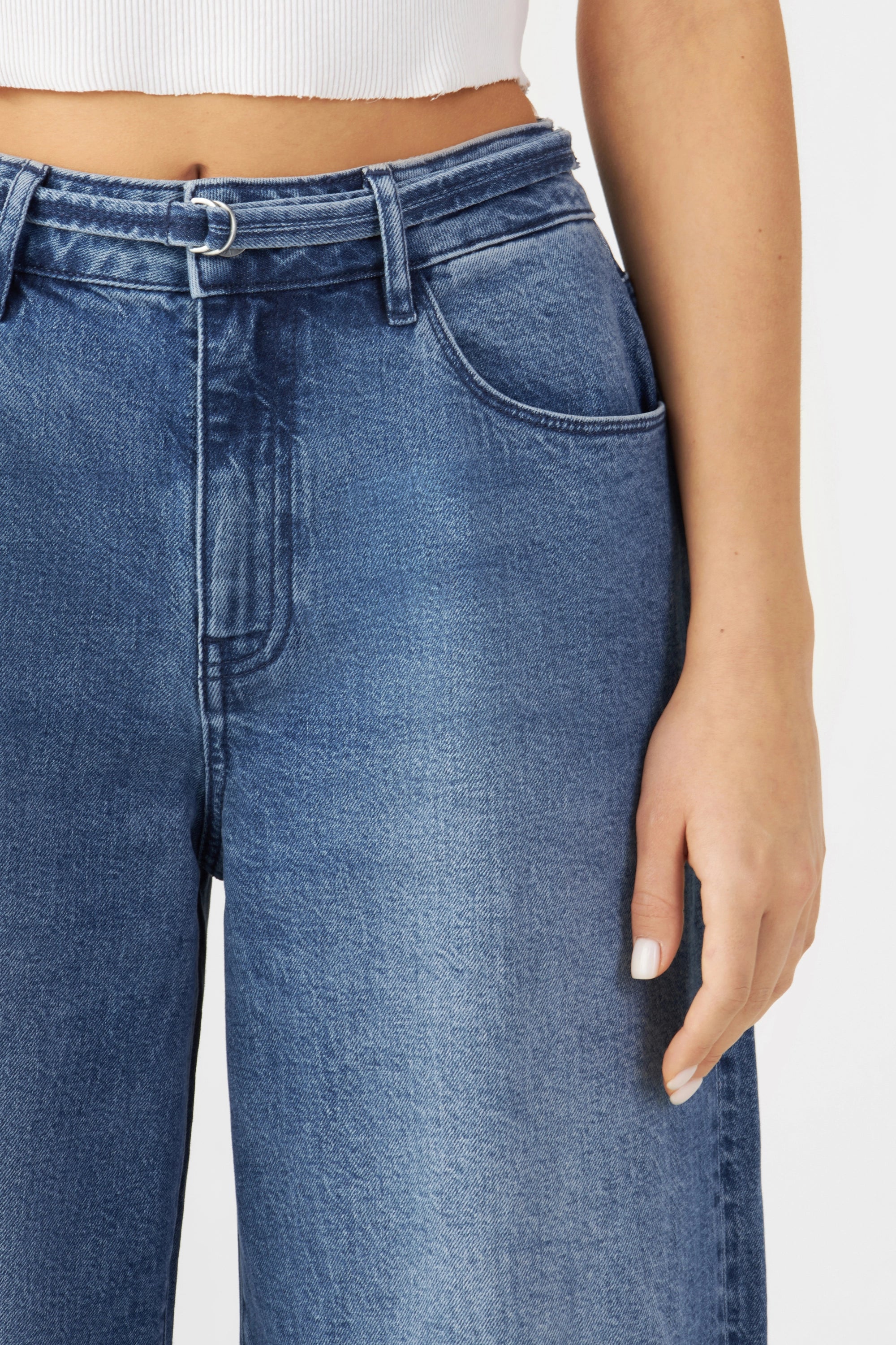 SUNNY Wide Leg Minimal Stretch - Turn Up - Medium Blue