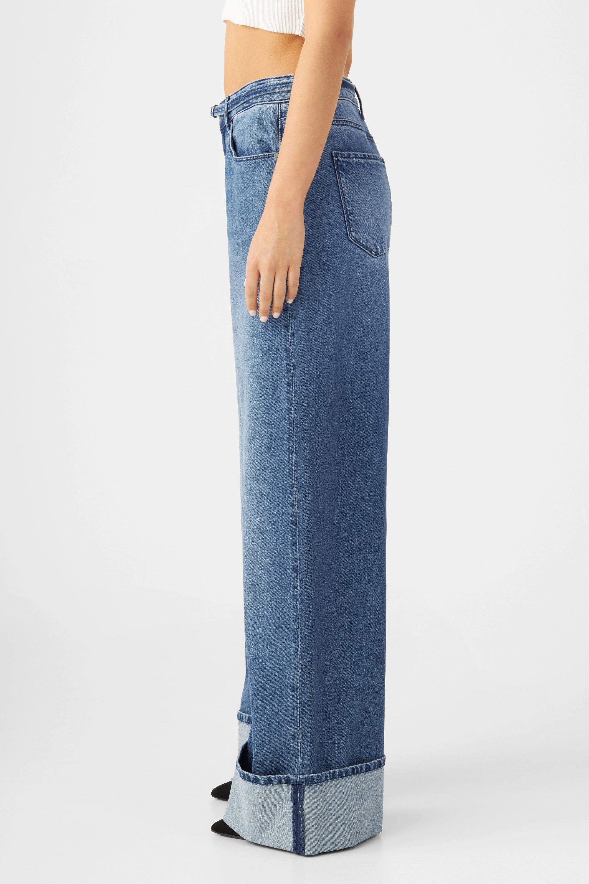 SUNNY Wide Leg Minimal Stretch - Turn Up - Medium Blue