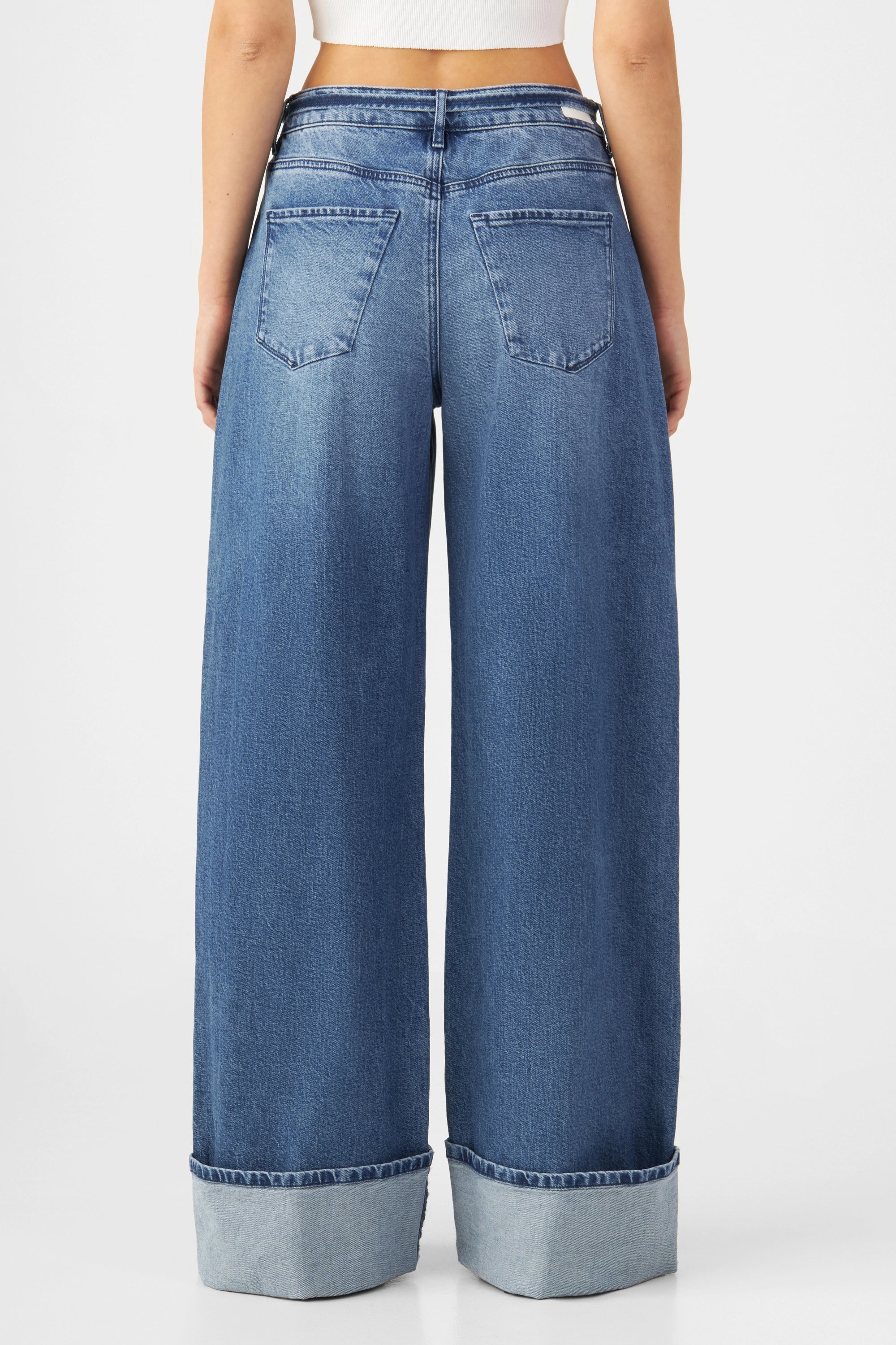 SUNNY Wide Leg Minimal Stretch - Turn Up - Medium Blue