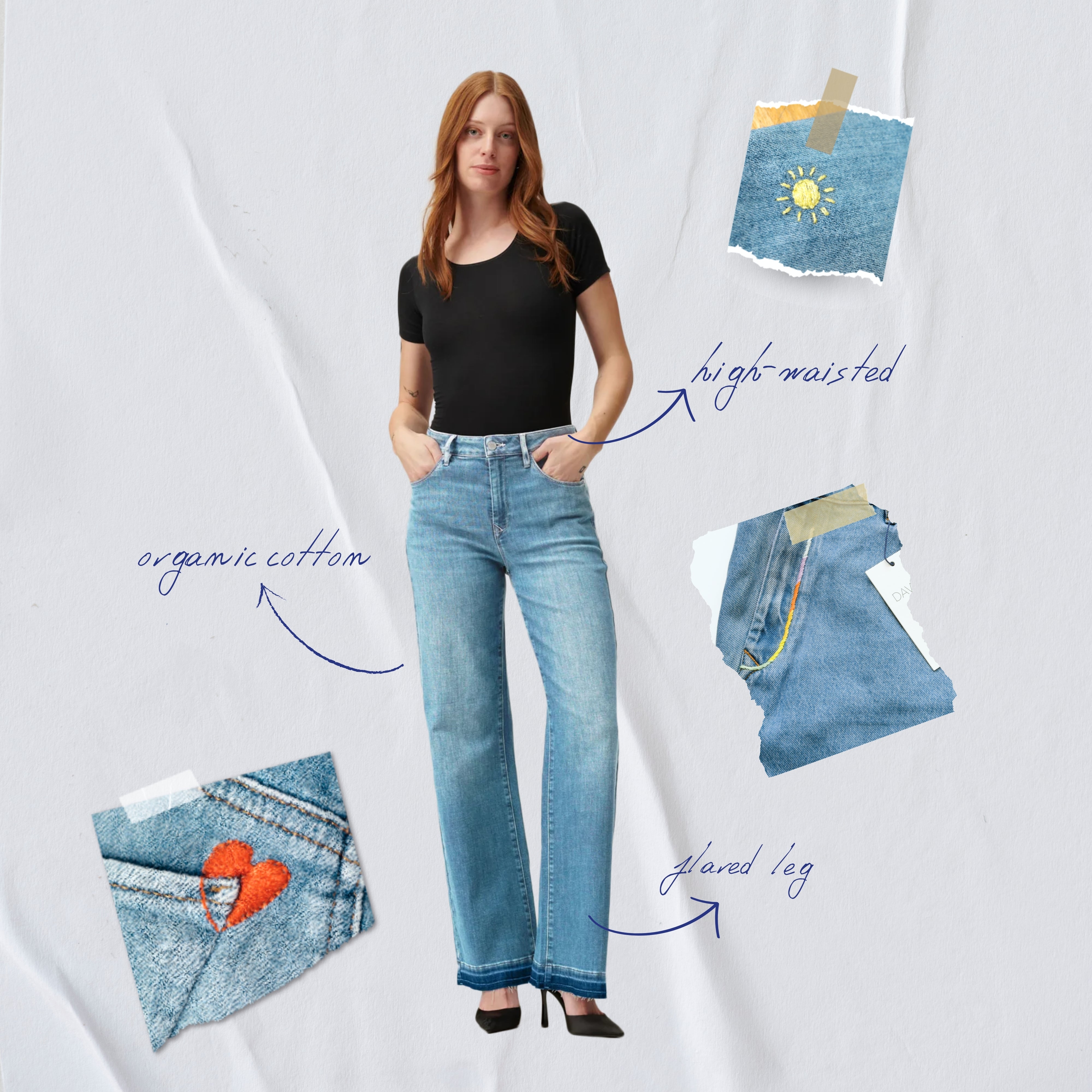 DEW Flared Soft Denim - Open Hem - Light Blue - Art on Broken Pieces