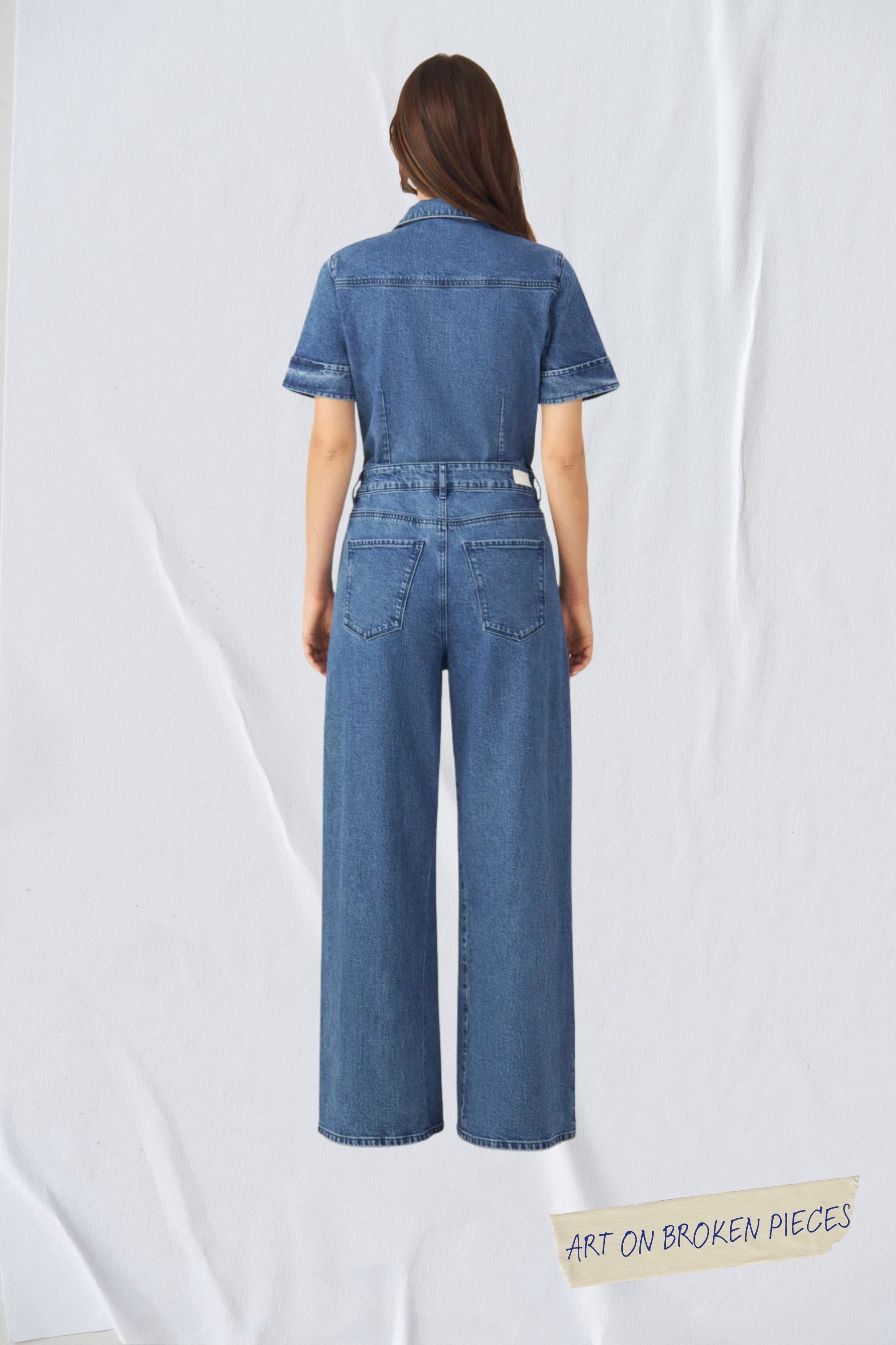 TWITTER Minimal Stretch - Short Sleeve Overall - Medium Blue - Art on Broken Pieces