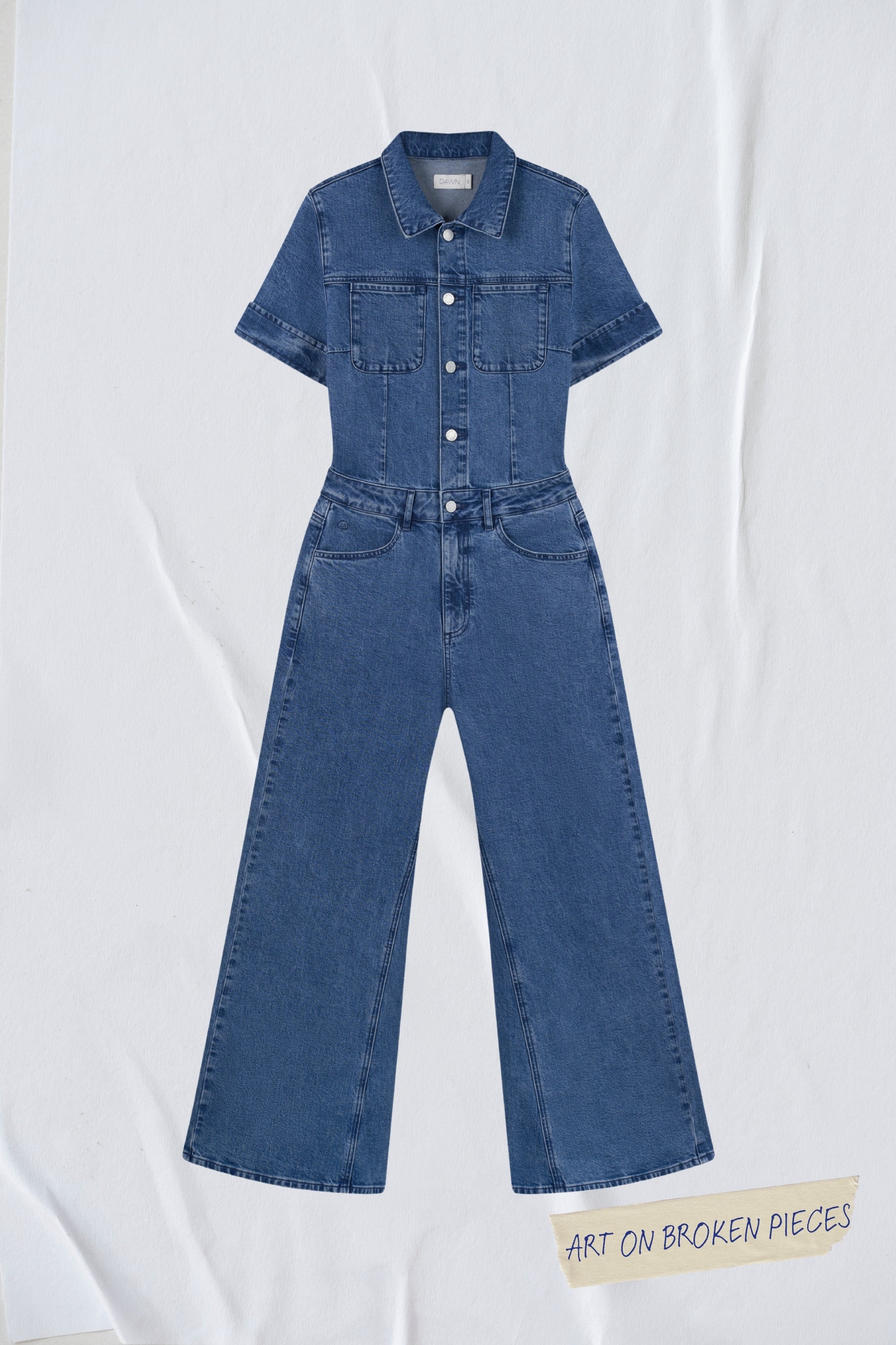 TWITTER Minimal Stretch - Short Sleeve Overall - Medium Blue - Art on Broken Pieces