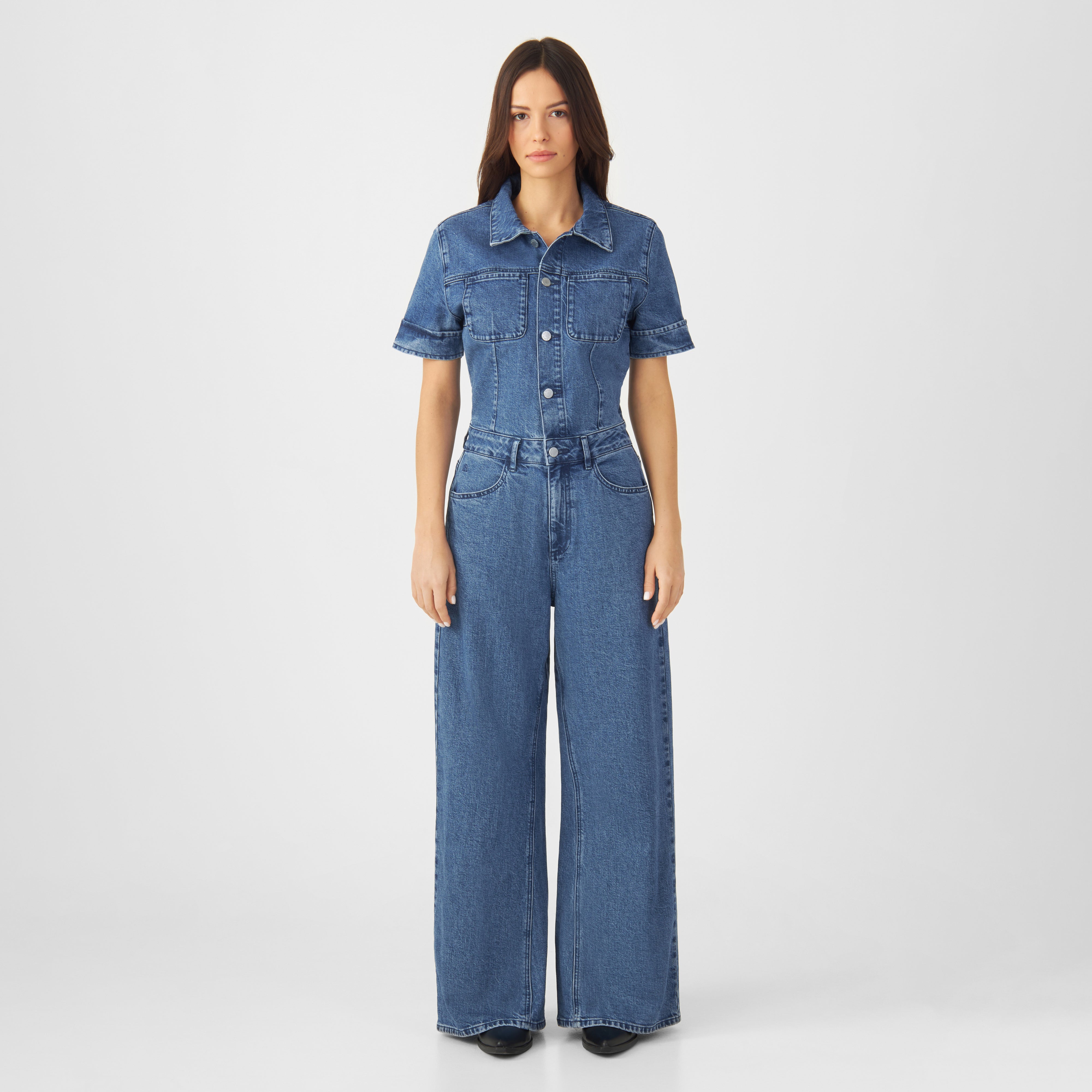 TWITTER Minimal Stretch - Short Sleeve Overall - Medium Blue