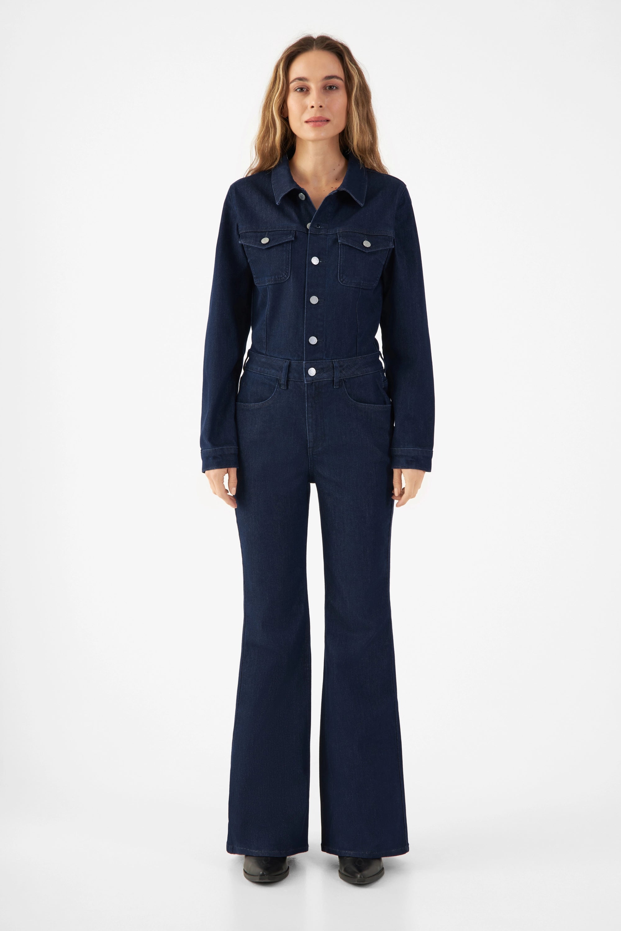GRACE Flared Overall - Denim - Rinse Blue