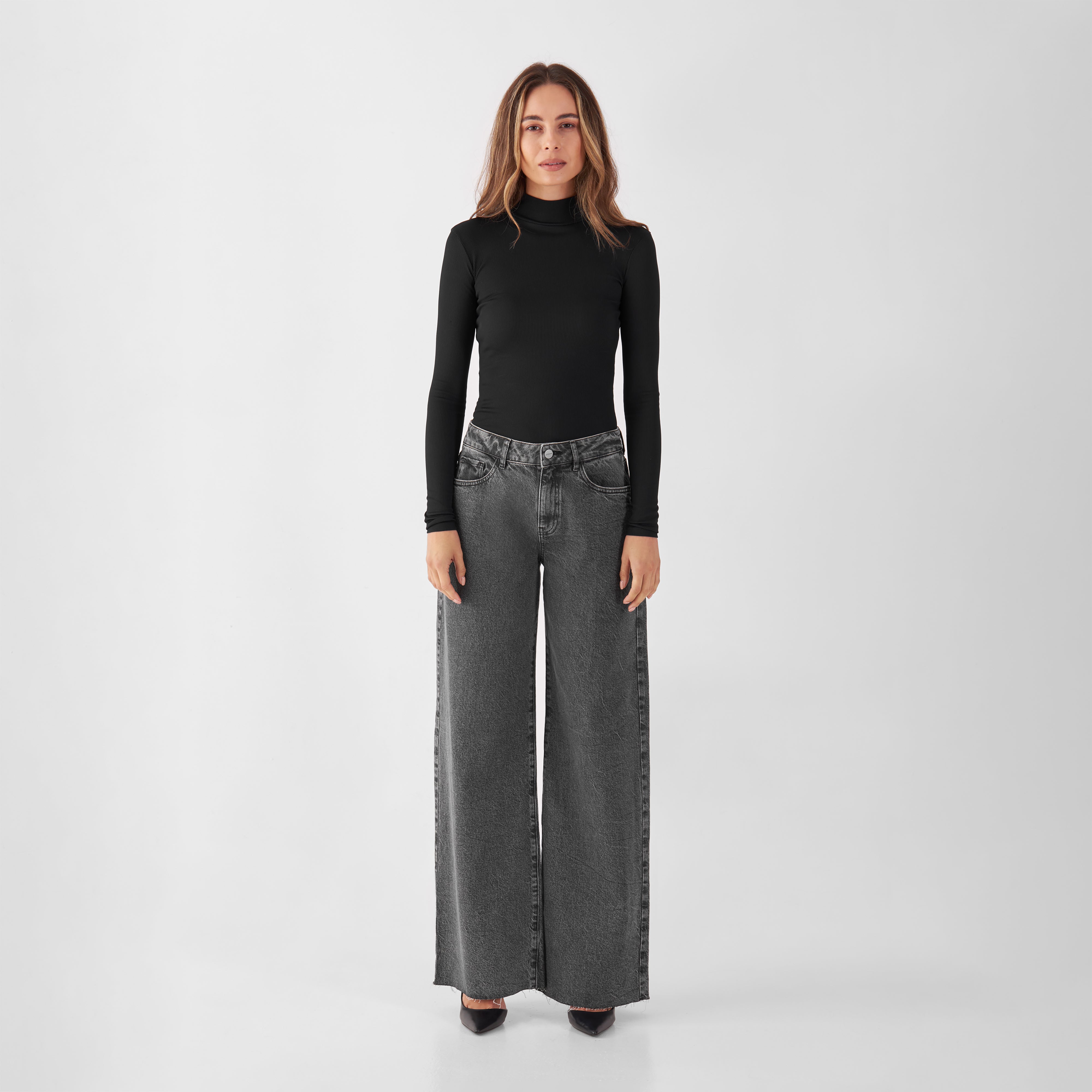 SUNNY Wide Leg Minimal Stretch - Open Hem - Light Grey