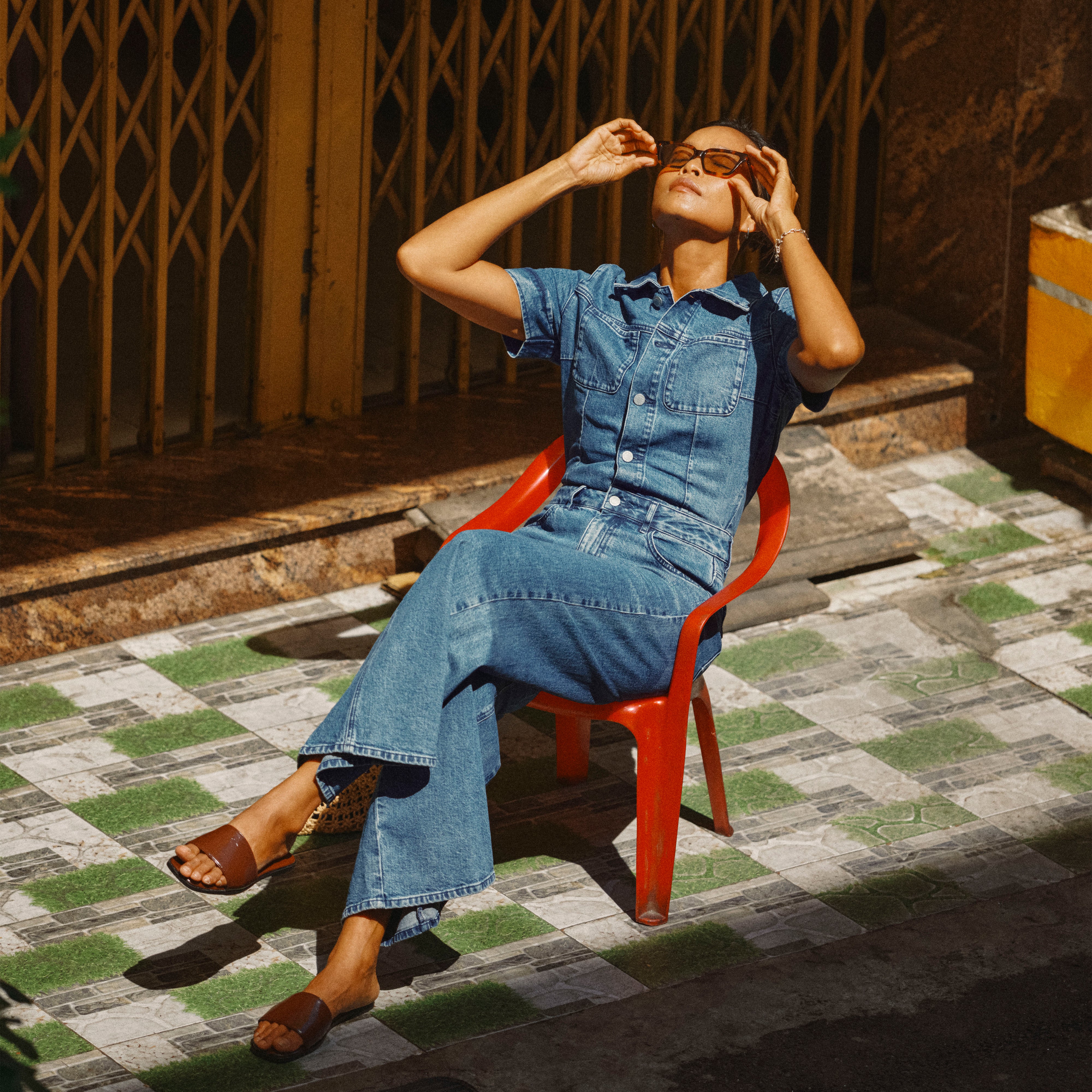 TWITTER Minimal Stretch - Short Sleeve Overall - Medium Blue
