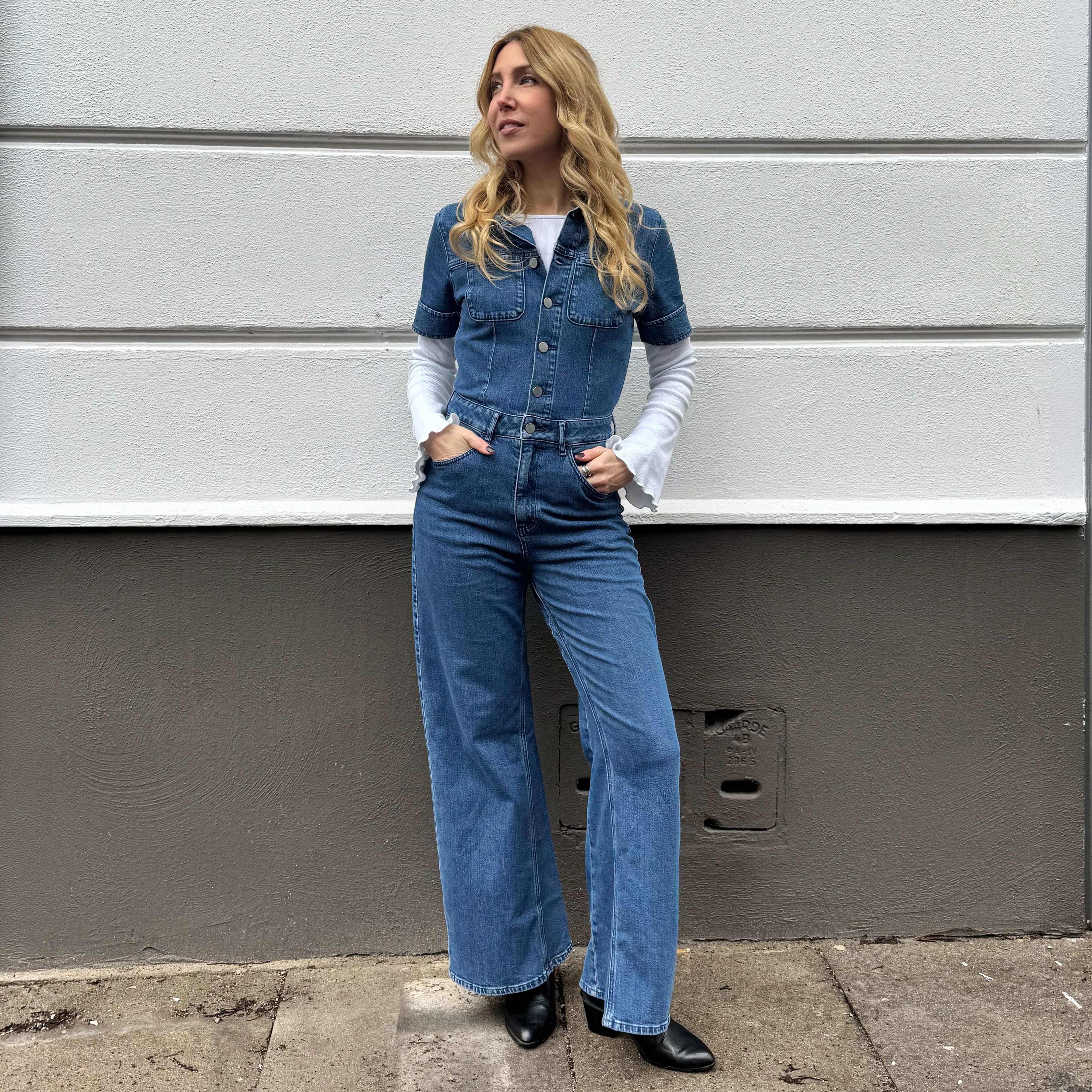【25FW新作・美品】POST OʼALLS／POST 46 Overalls TWITTER Minimal Stretch - Short Sleeve Overall - Medium Blue